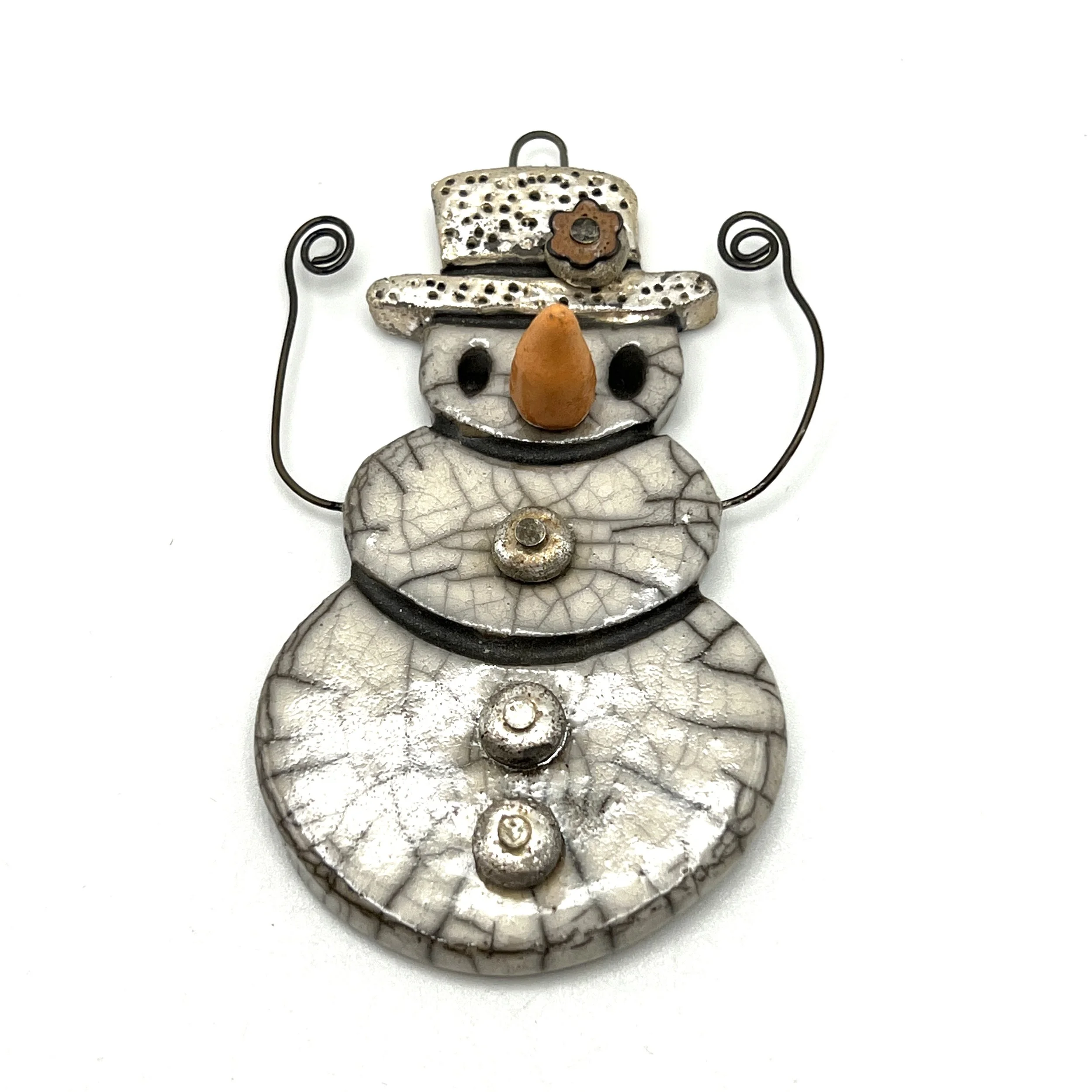 Snowman with Arms Ornament or Pendant Ceramic Jewelry Supply Handmade by MAKUstudio