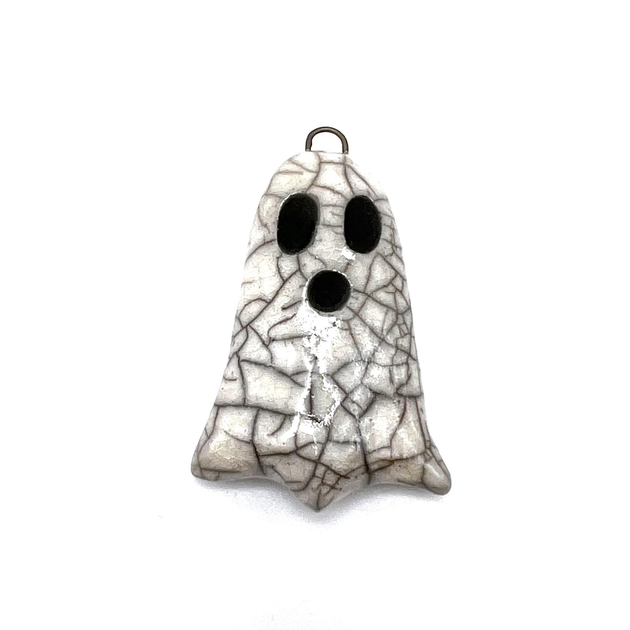 Boo! Raku Ghost Pendant Halloween Ceramic Jewelry Supplies Handmade by MAKUstudio