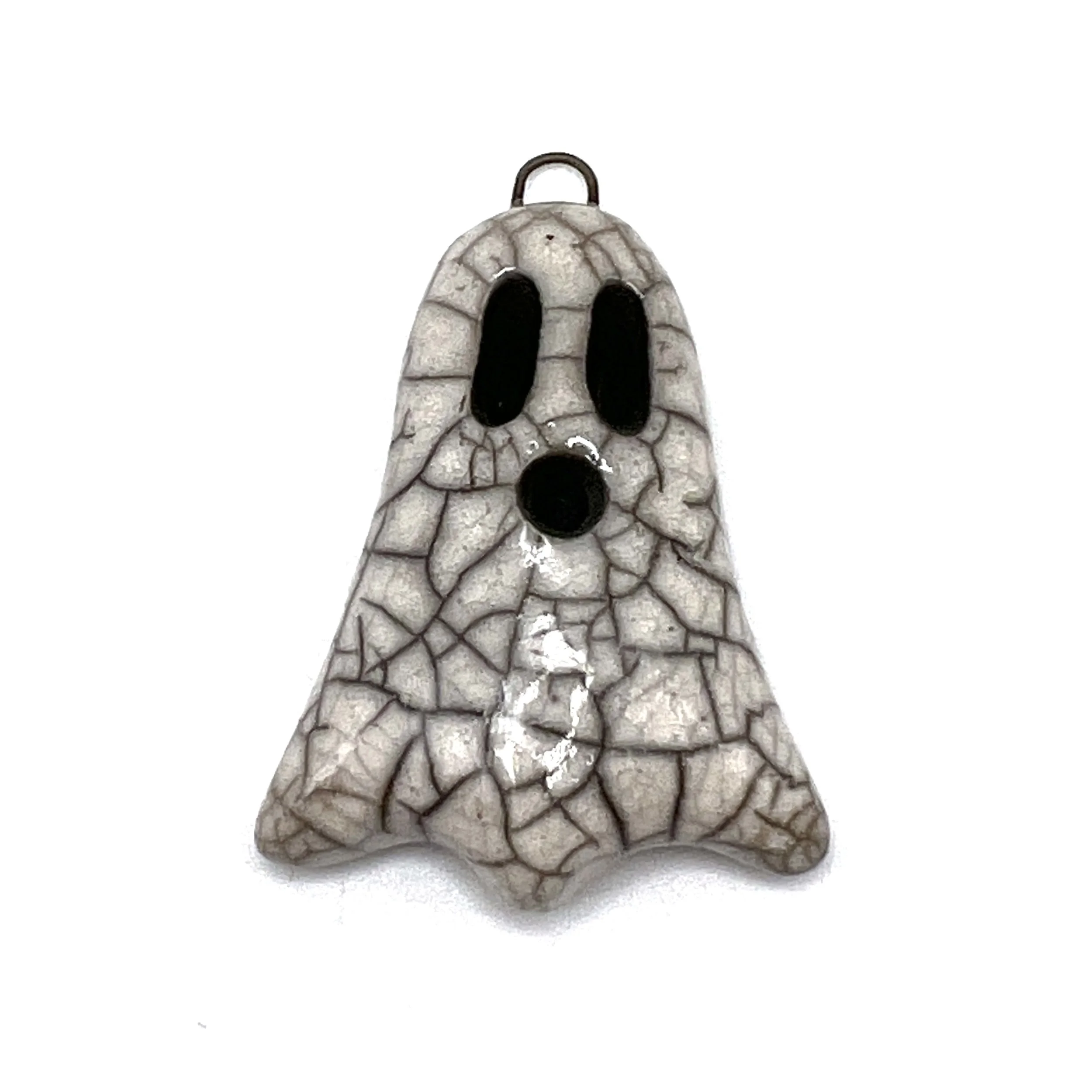 Boo! Raku Ghost Pendant Halloween Ceramic Jewelry Supplies Handmade by MAKUstudio
