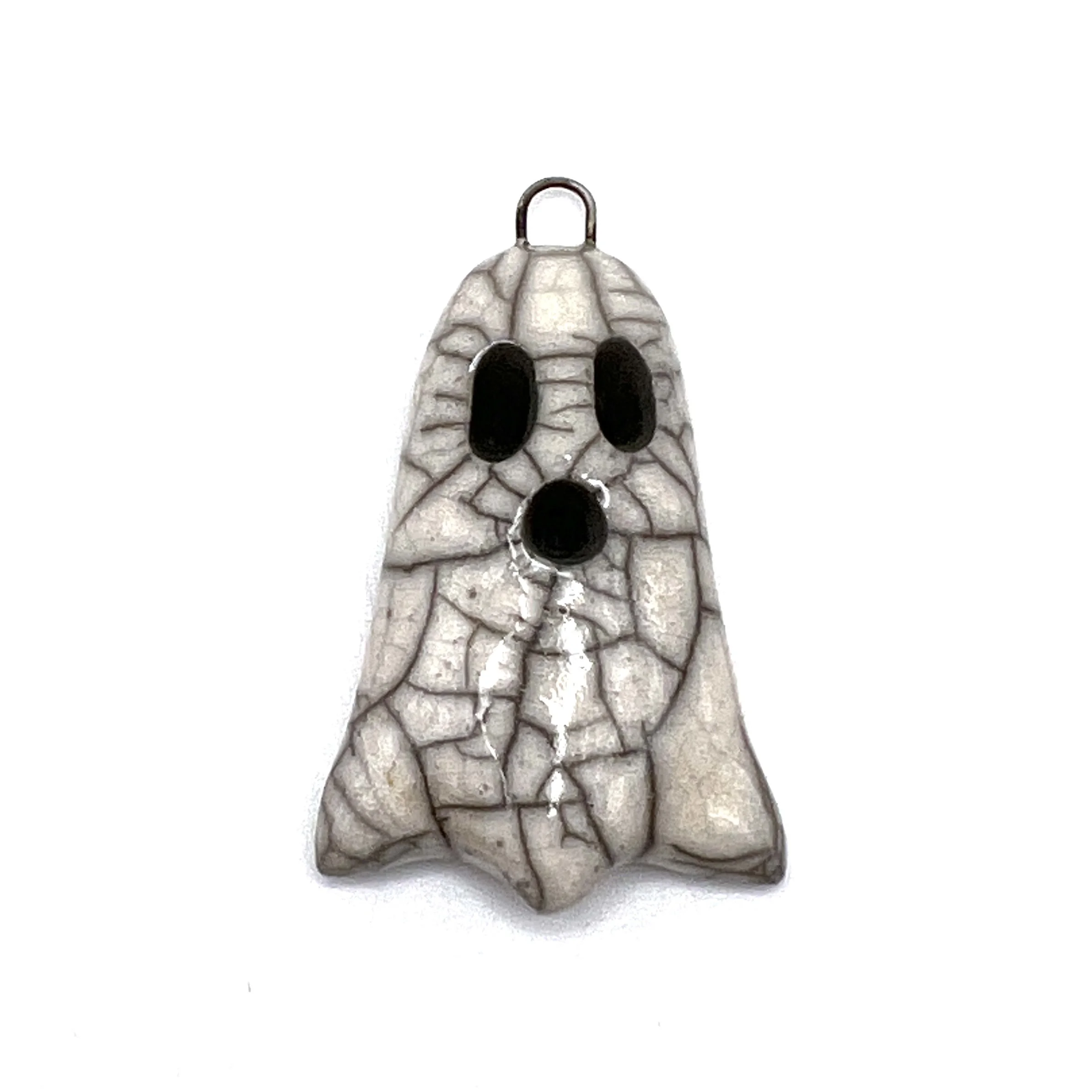 Boo! Raku Ghost Pendant Halloween Ceramic Jewelry Supplies Handmade by MAKUstudio