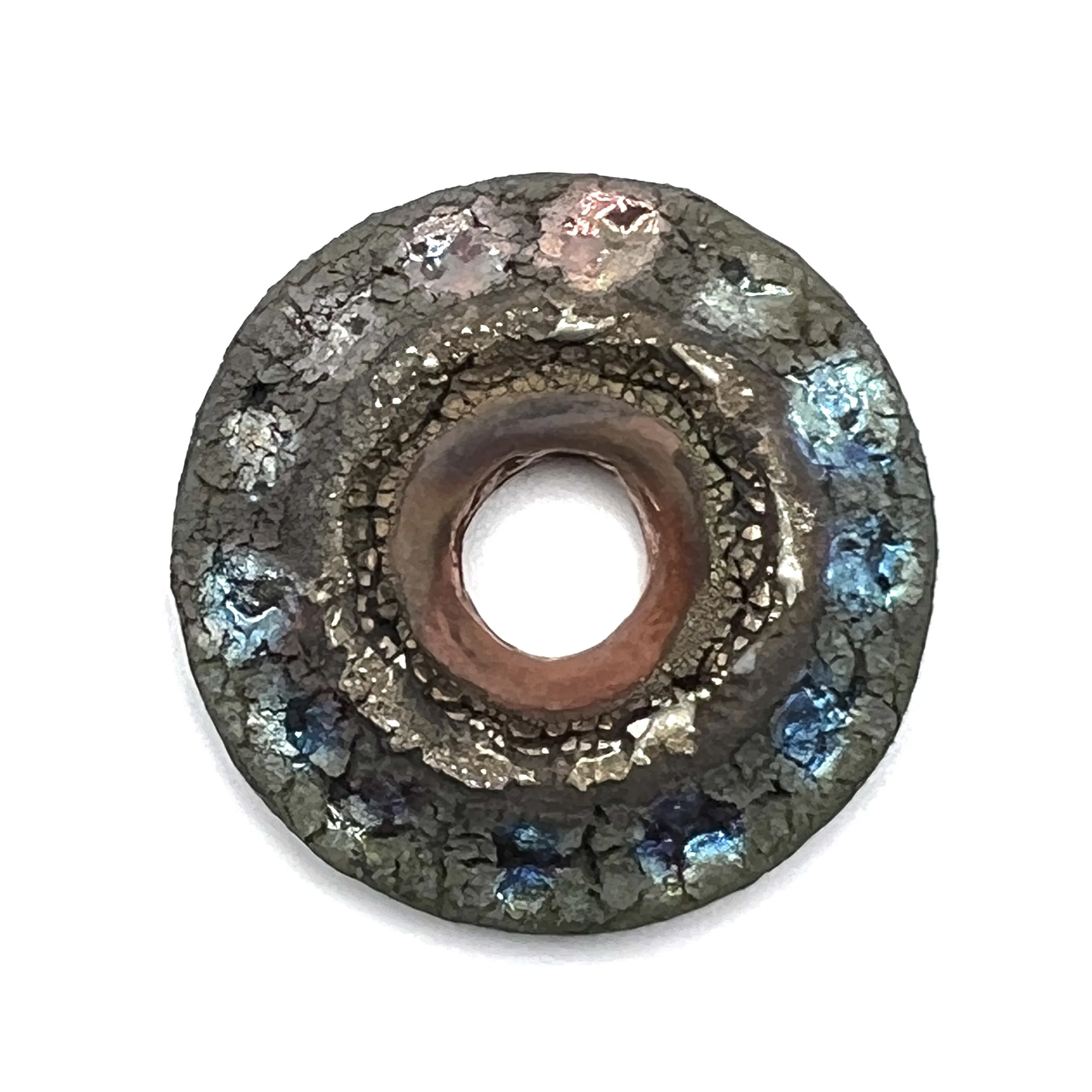 Raku Donut Cabochon or Pendant Ceramic Jewelry Supply by MAKUstudio