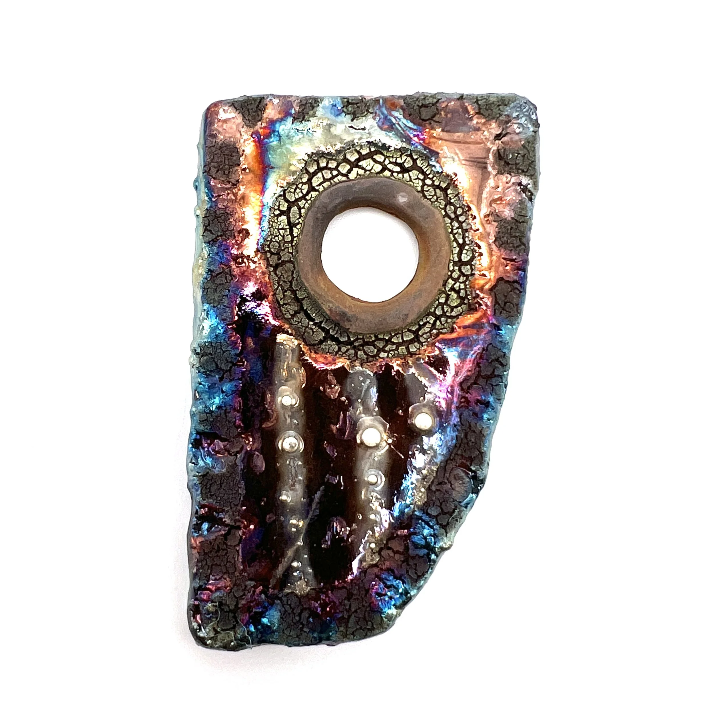Raku Organic Rectangle Donut Cabochon or Pendant Ceramic Jewelry Supply by MAKUstudio