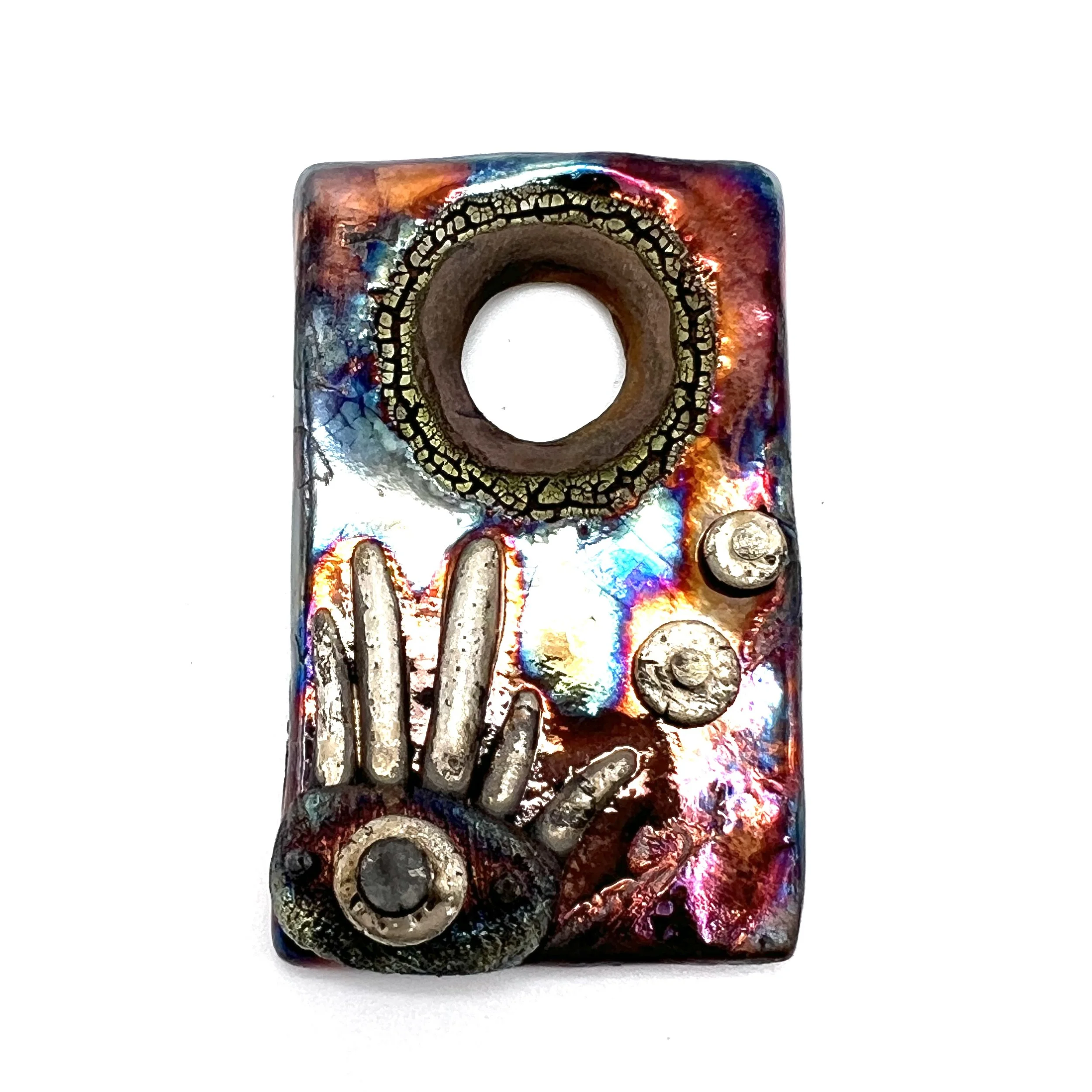Raku Organic Rectangle Donut Cabochon or Pendant Ceramic Jewelry Supply by MAKUstudio