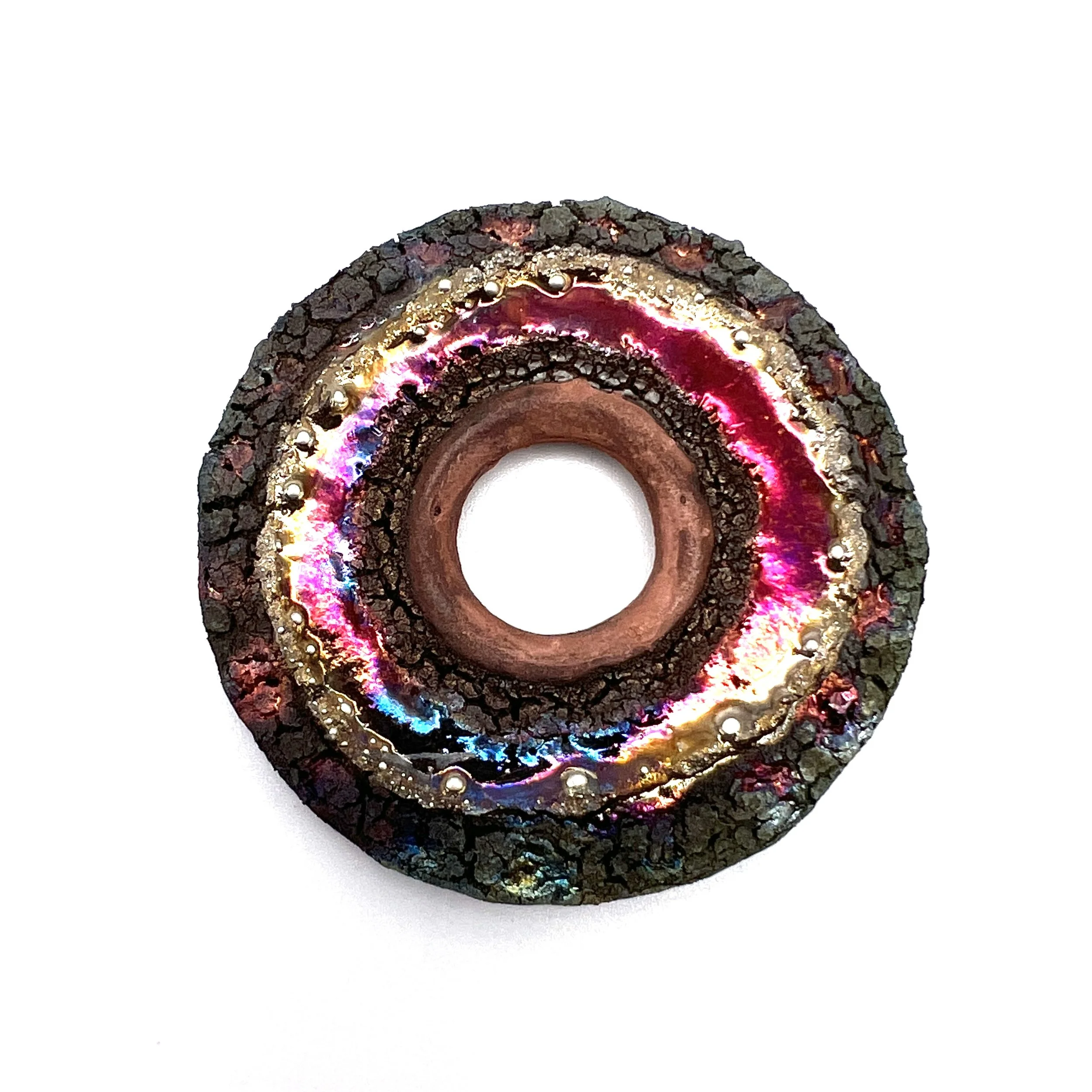 Raku Donut Cabochon or Pendant Ceramic Jewelry Supply by MAKUstudio