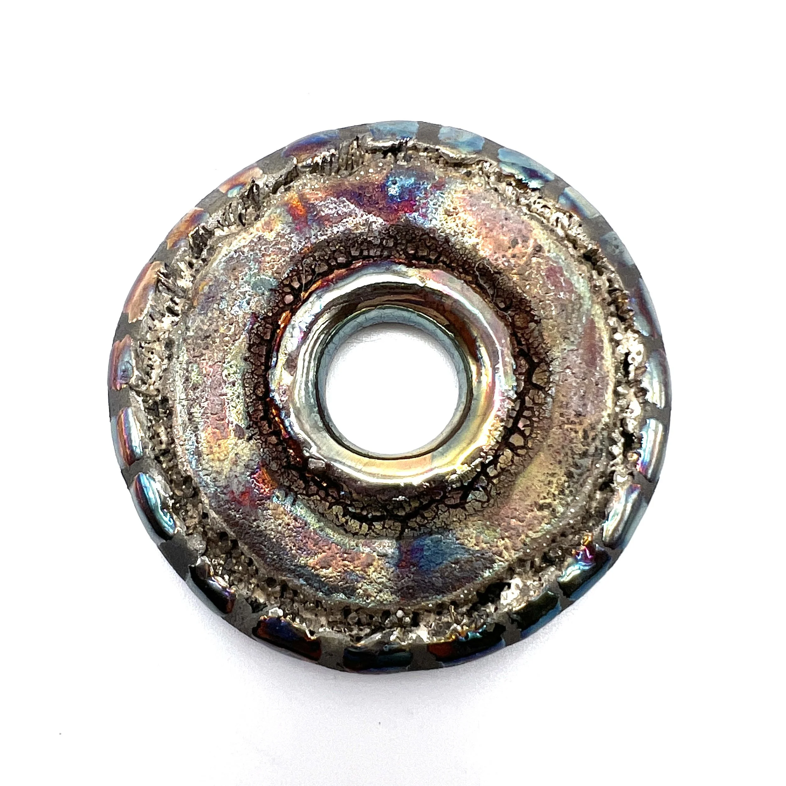 Raku Donut Cabochon or Pendant Ceramic Jewelry Supply by MAKUstudio