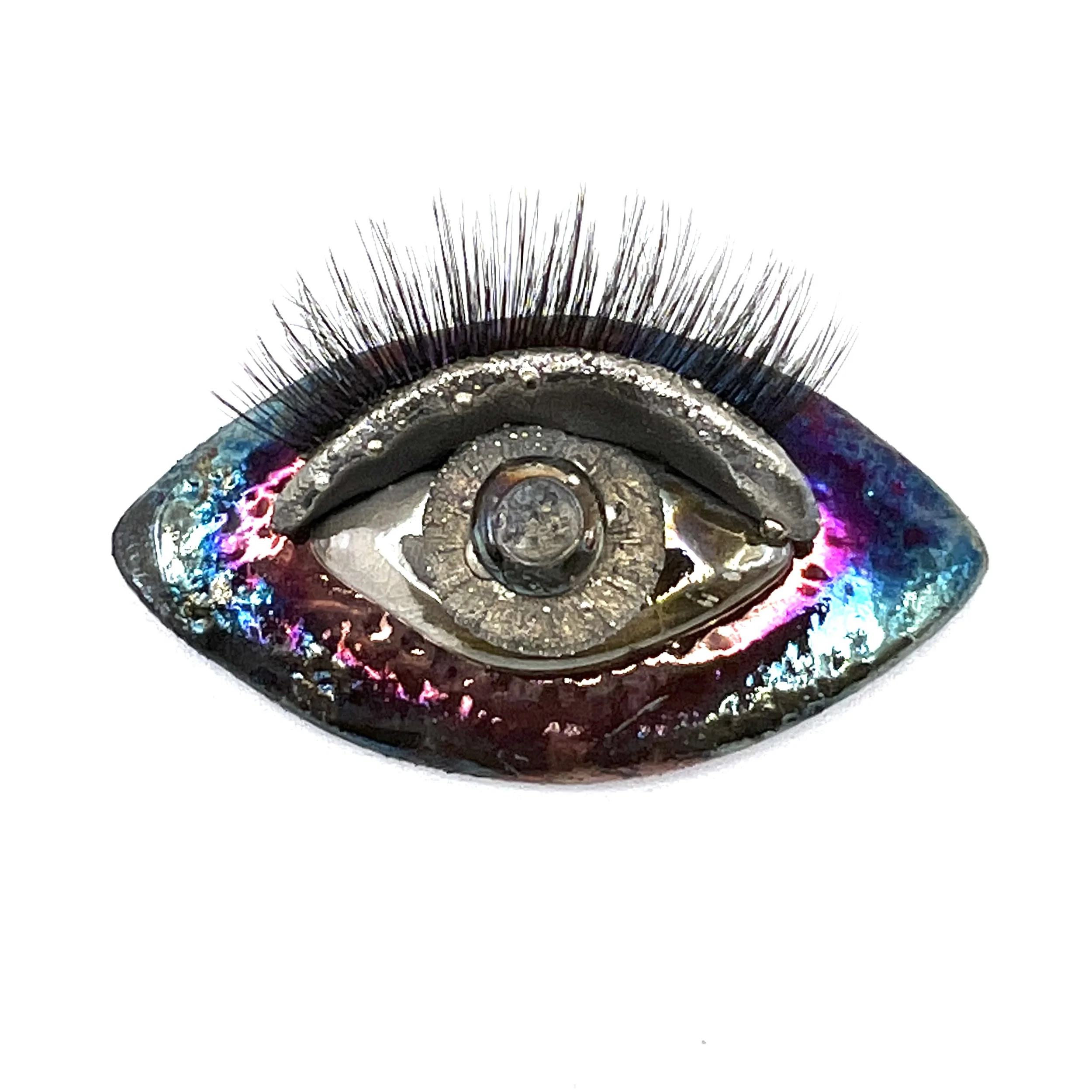 Eye with Eyelashes Raku Ceramic Cabochon Raku Jewelry Supply Handmade by MAKUstudio