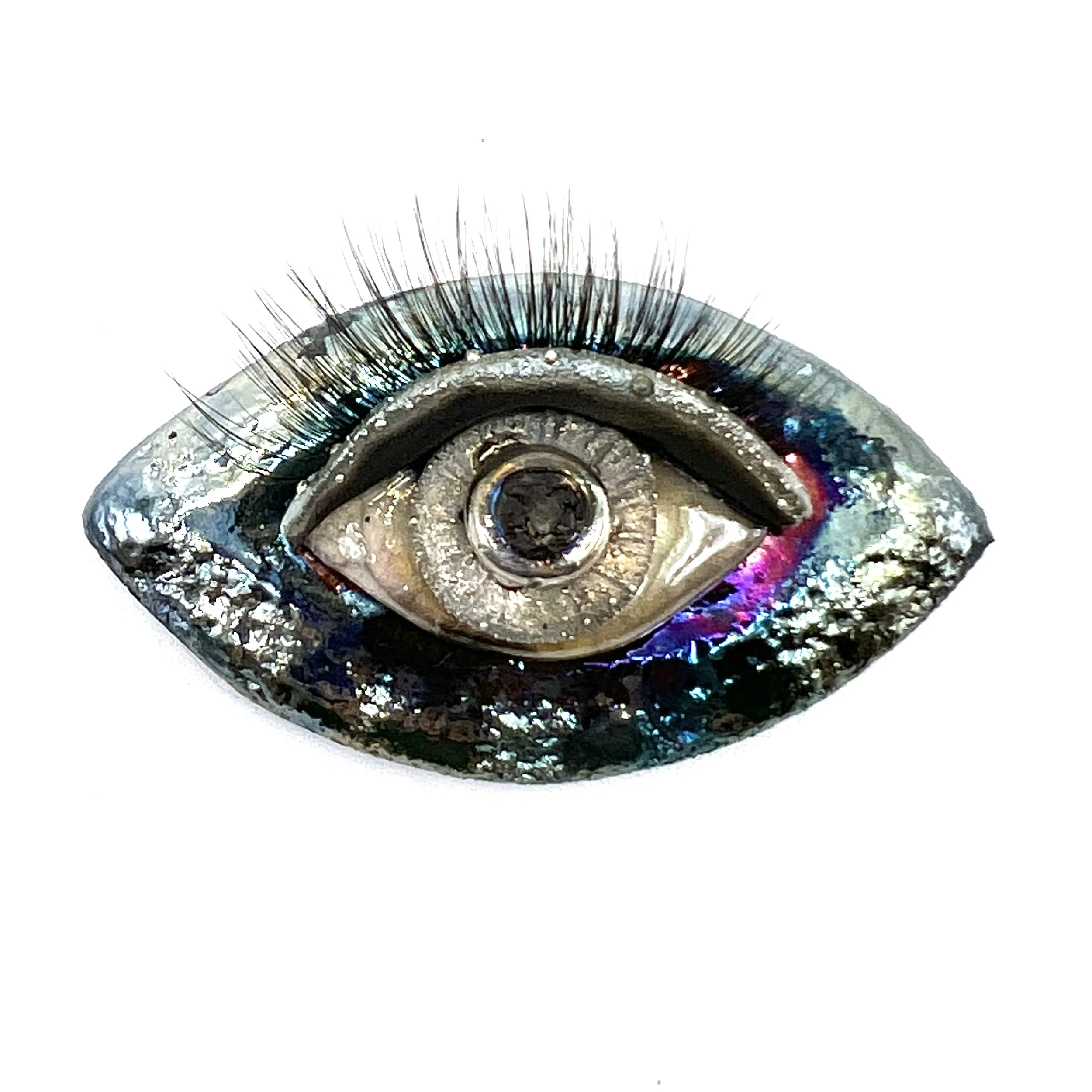 Eye with Eyelashes Raku Ceramic Cabochon Raku Jewelry Supply Handmade by MAKUstudio