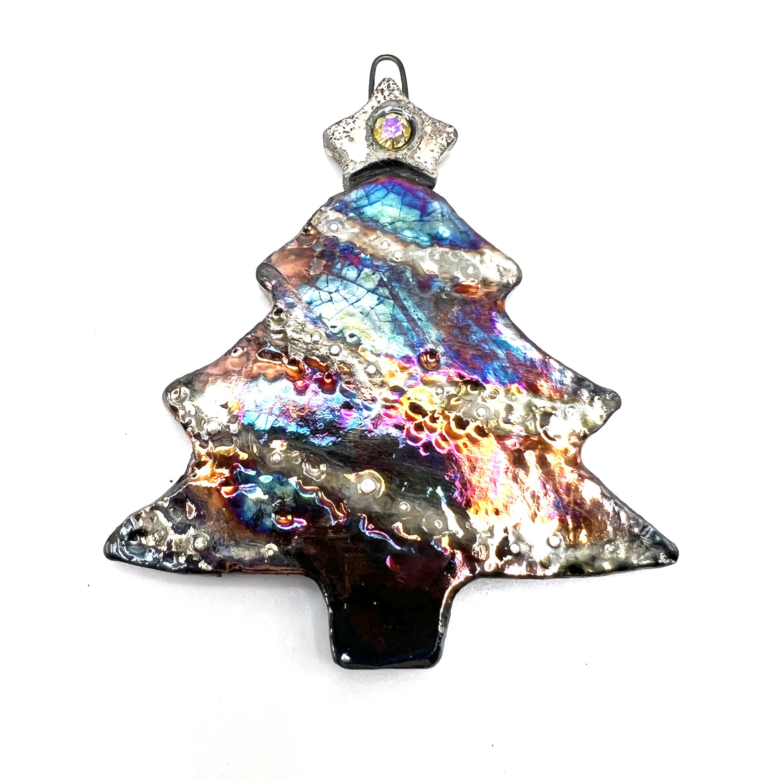 Raku Christmas Tree with Star Ornament or Pendant Ceramic Jewelry Supply Handmade by MAKUstudio