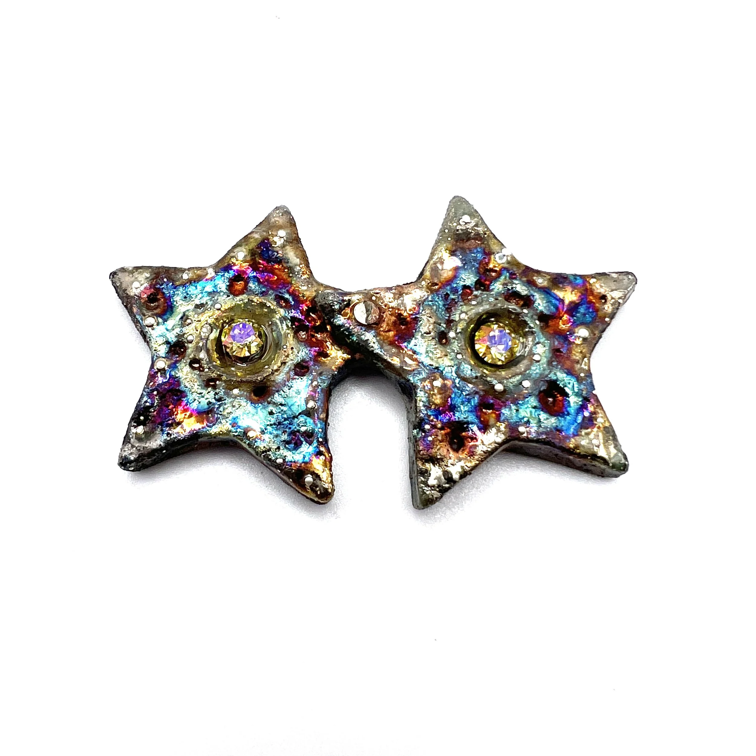Theta Twin Stars Raku Cabochon Ceramic Jewelry Supply Handmade by MAKUstudio