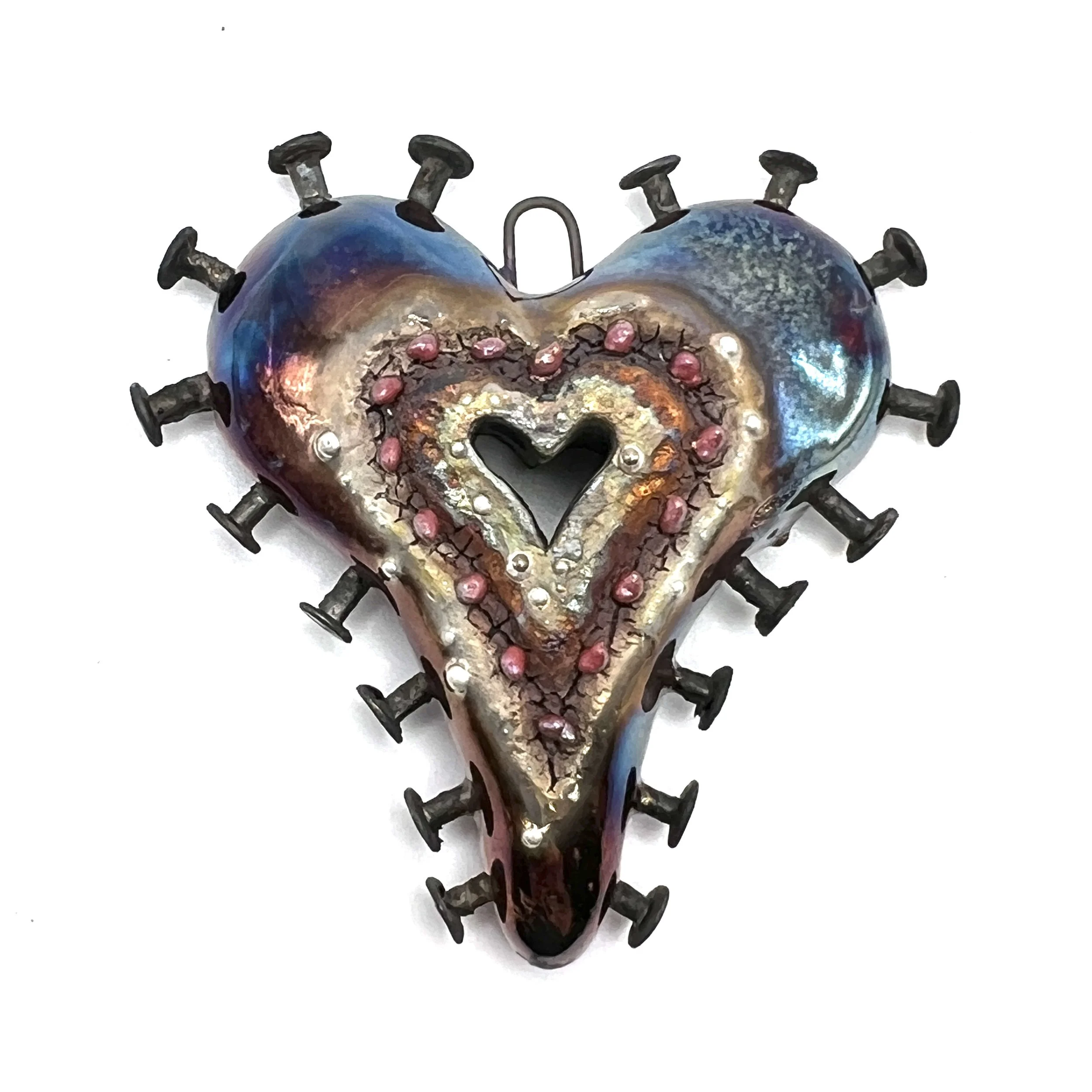 MAKUstudio Signature Nailed Heart Raku Pendant Ceramic Jewelry Supplies Handmade by MAKUstudio