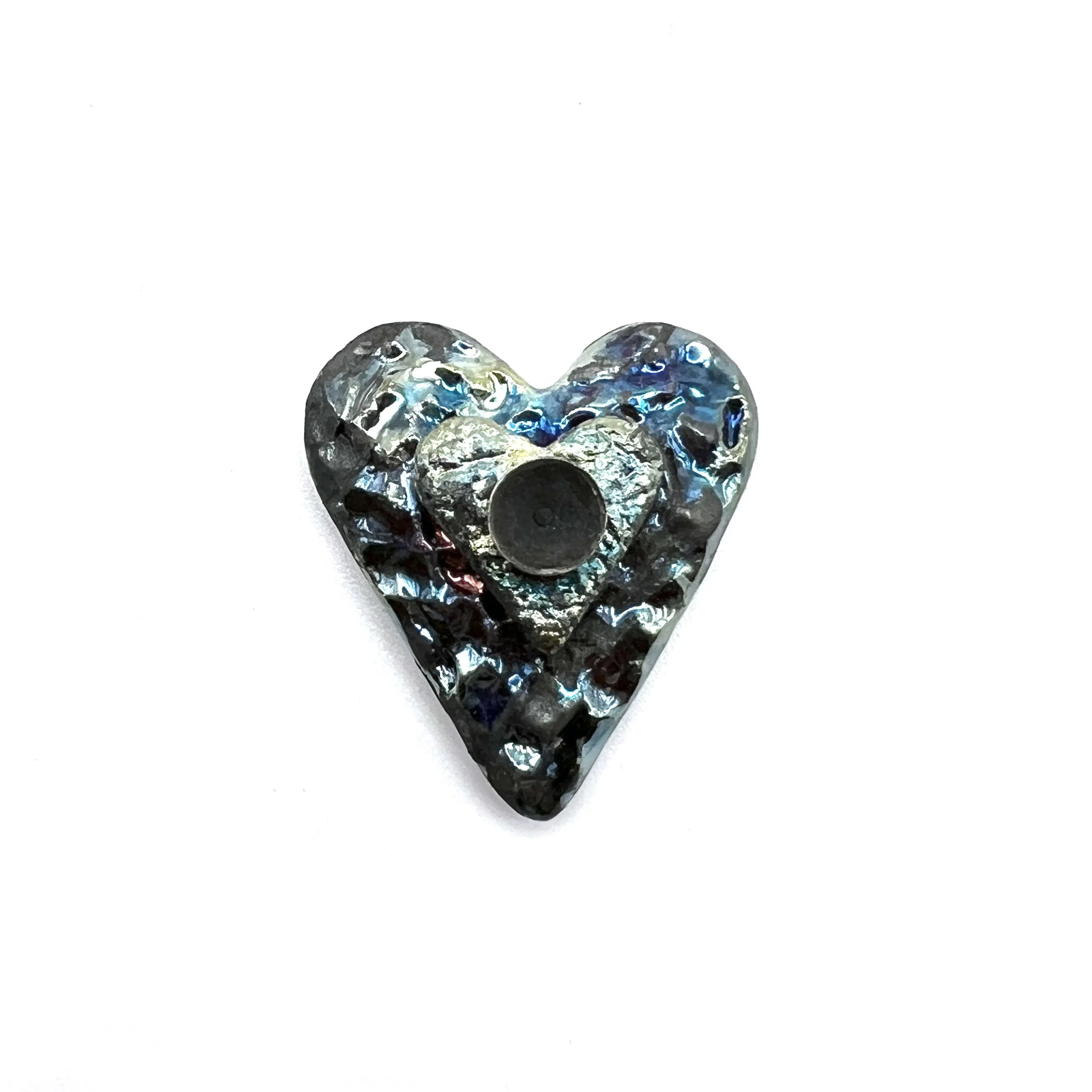 Small Raku Heart Cabochon Ceramic Jewelry Supply Handmade by MAKUstudio
