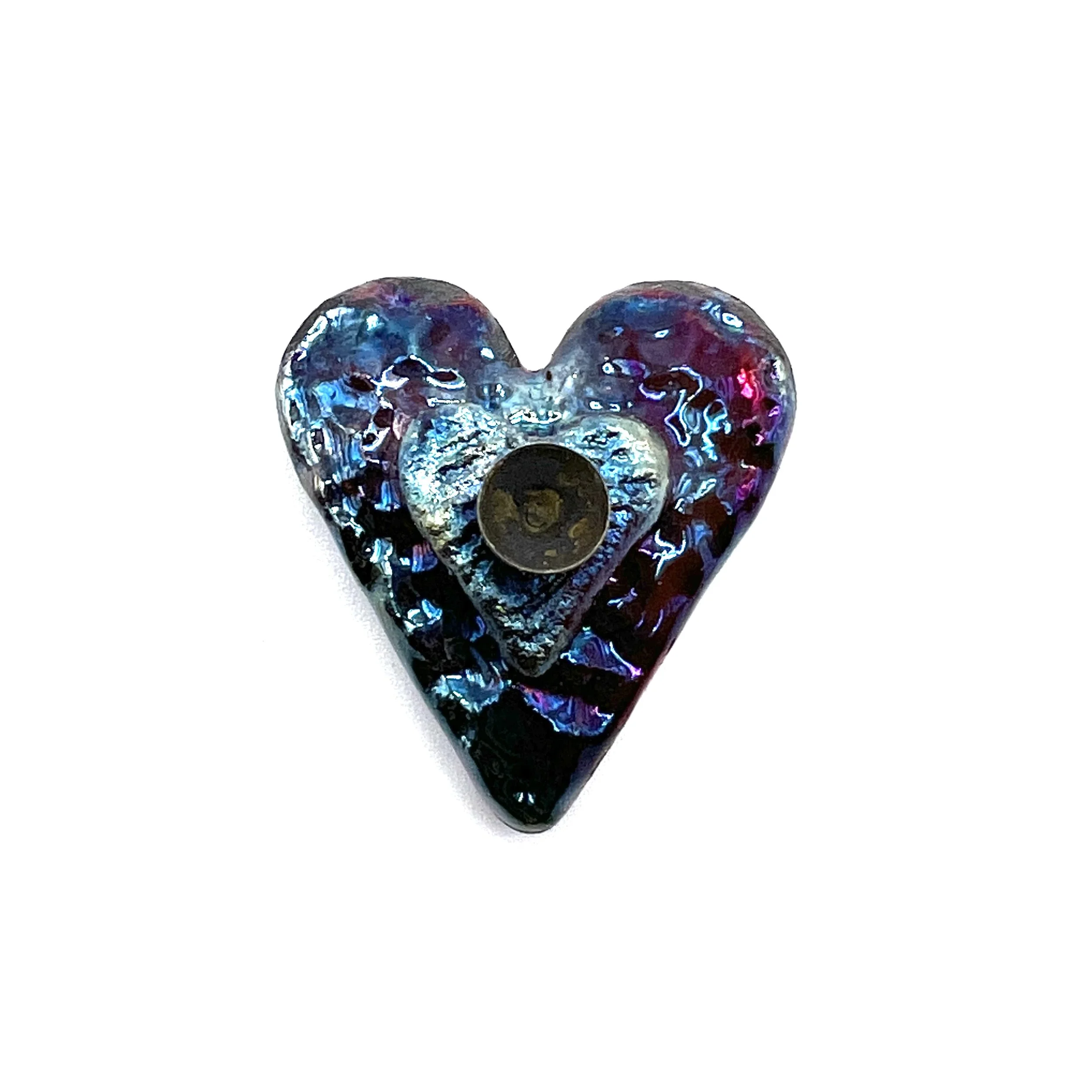 Small Raku Heart Cabochon Ceramic Jewelry Supply Handmade by MAKUstudio