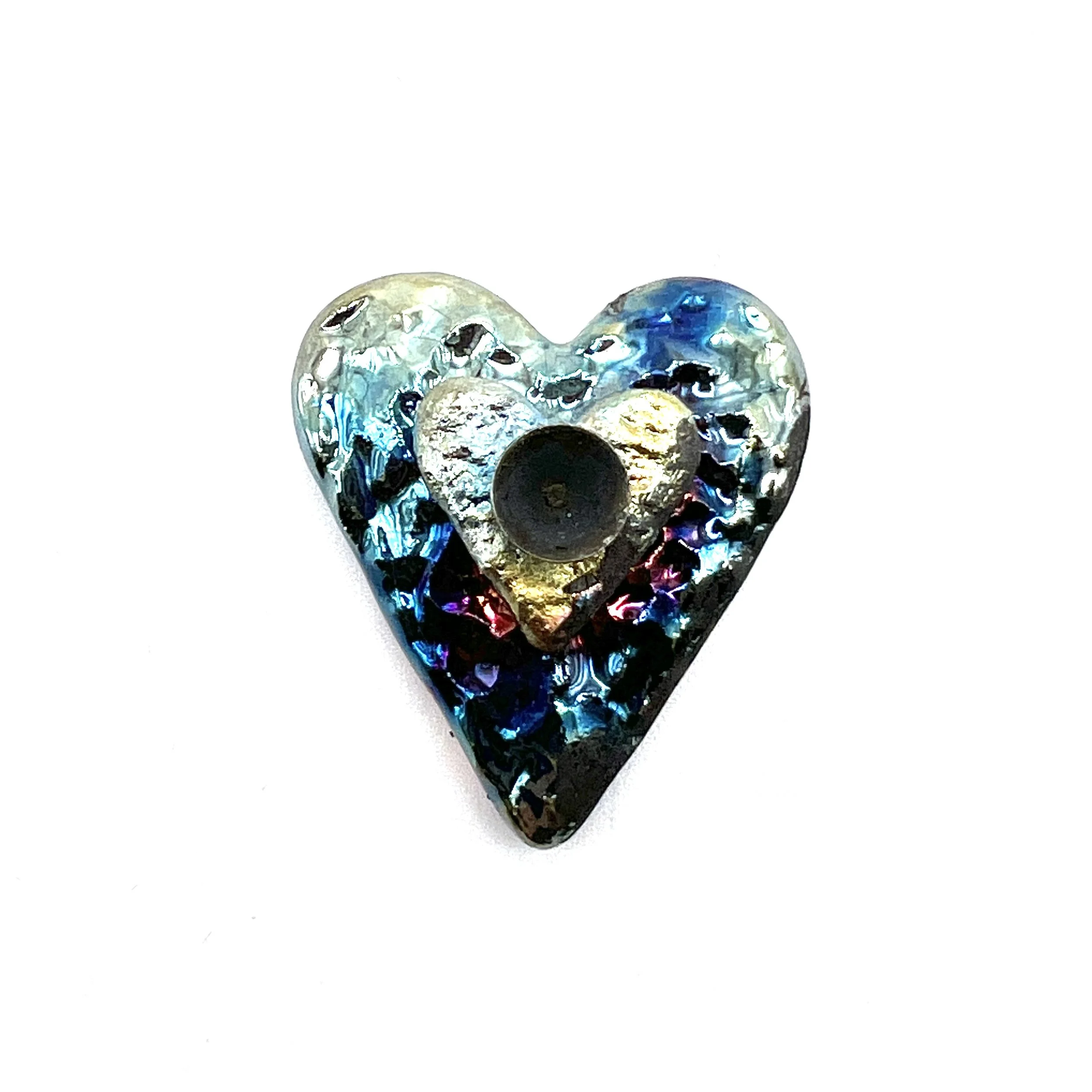 Small Raku Heart Cabochon Ceramic Jewelry Supply Handmade by MAKUstudio
