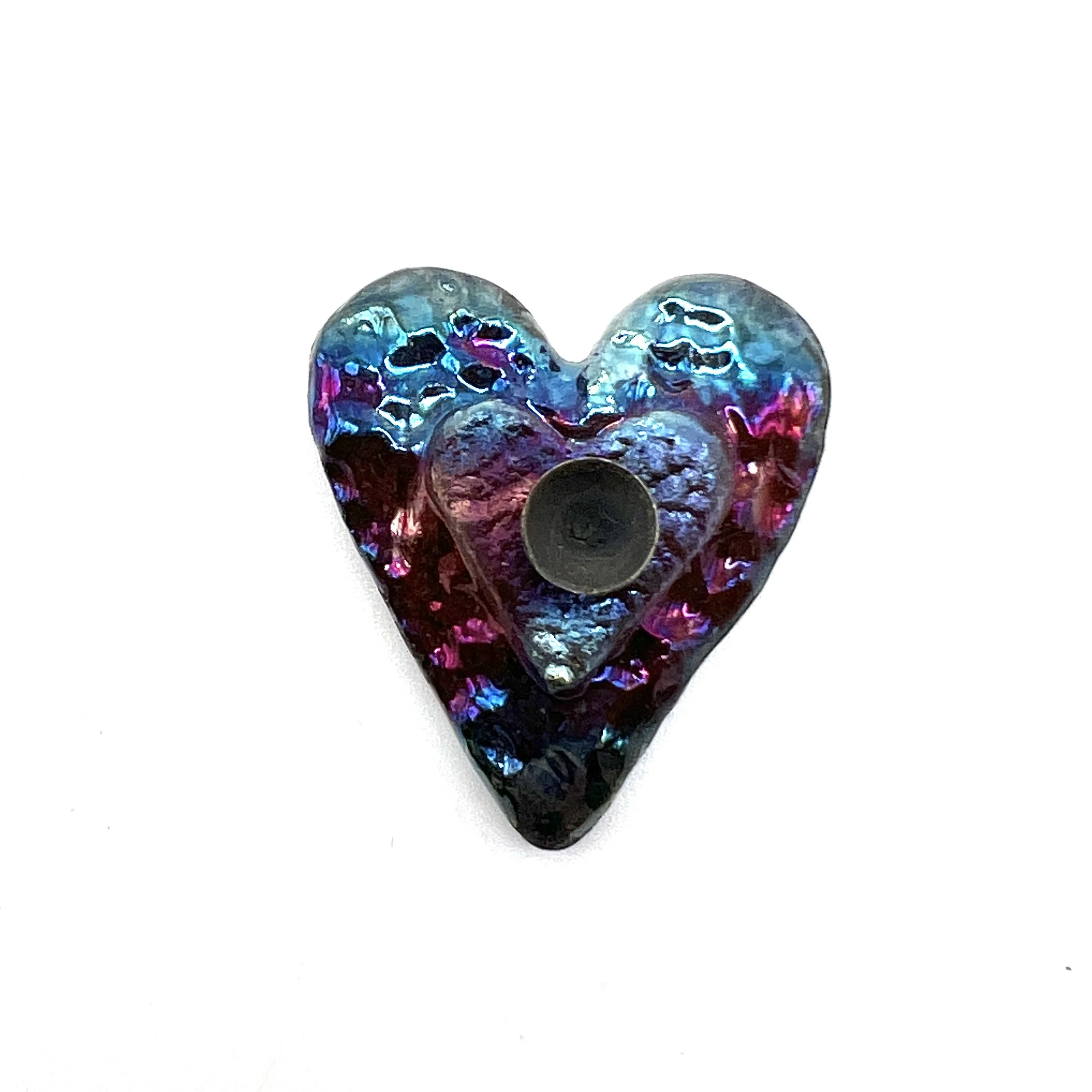 Small Raku Heart Cabochon Ceramic Jewelry Supply Handmade by MAKUstudio
