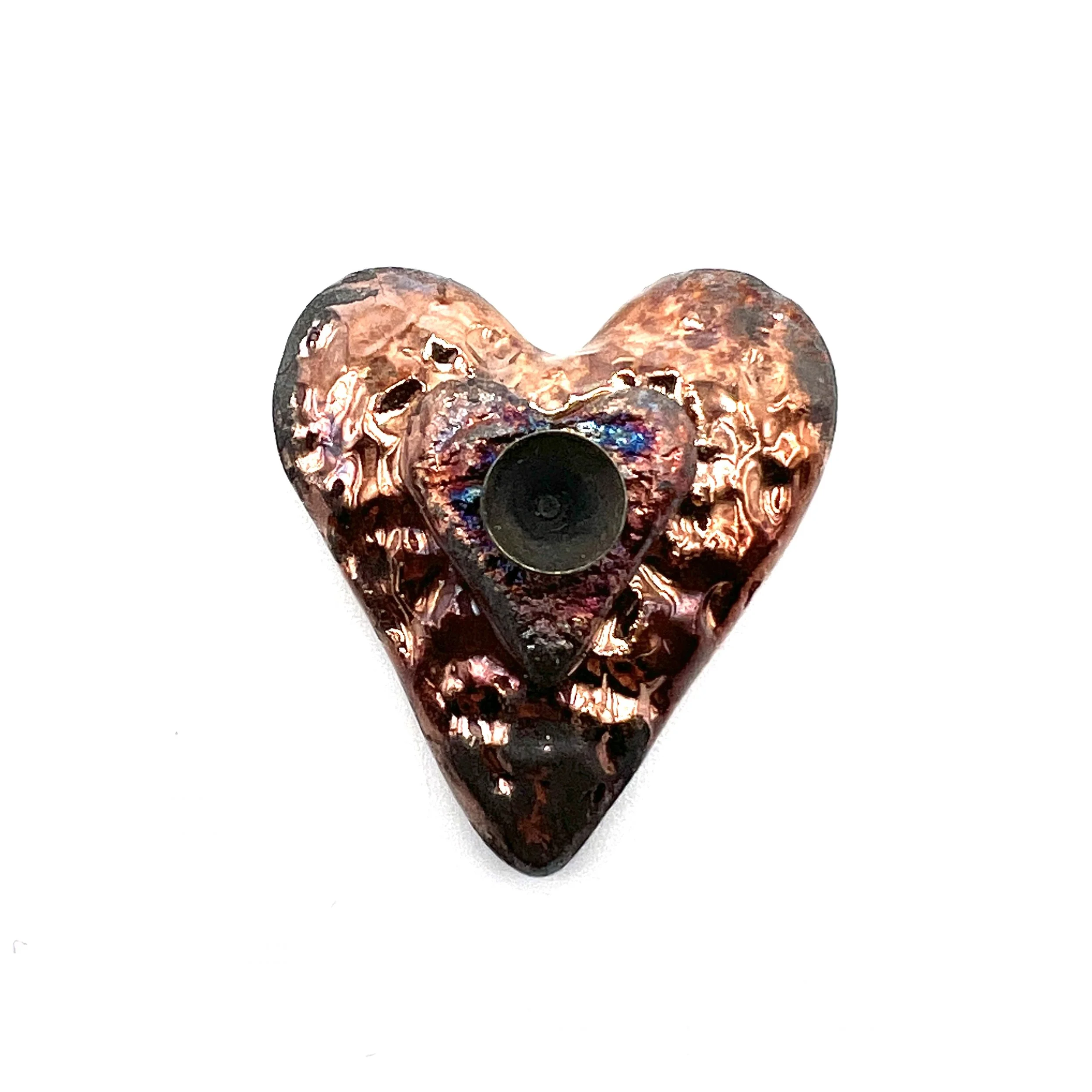 Small Raku Heart Cabochon Ceramic Jewelry Supply Handmade by MAKUstudio