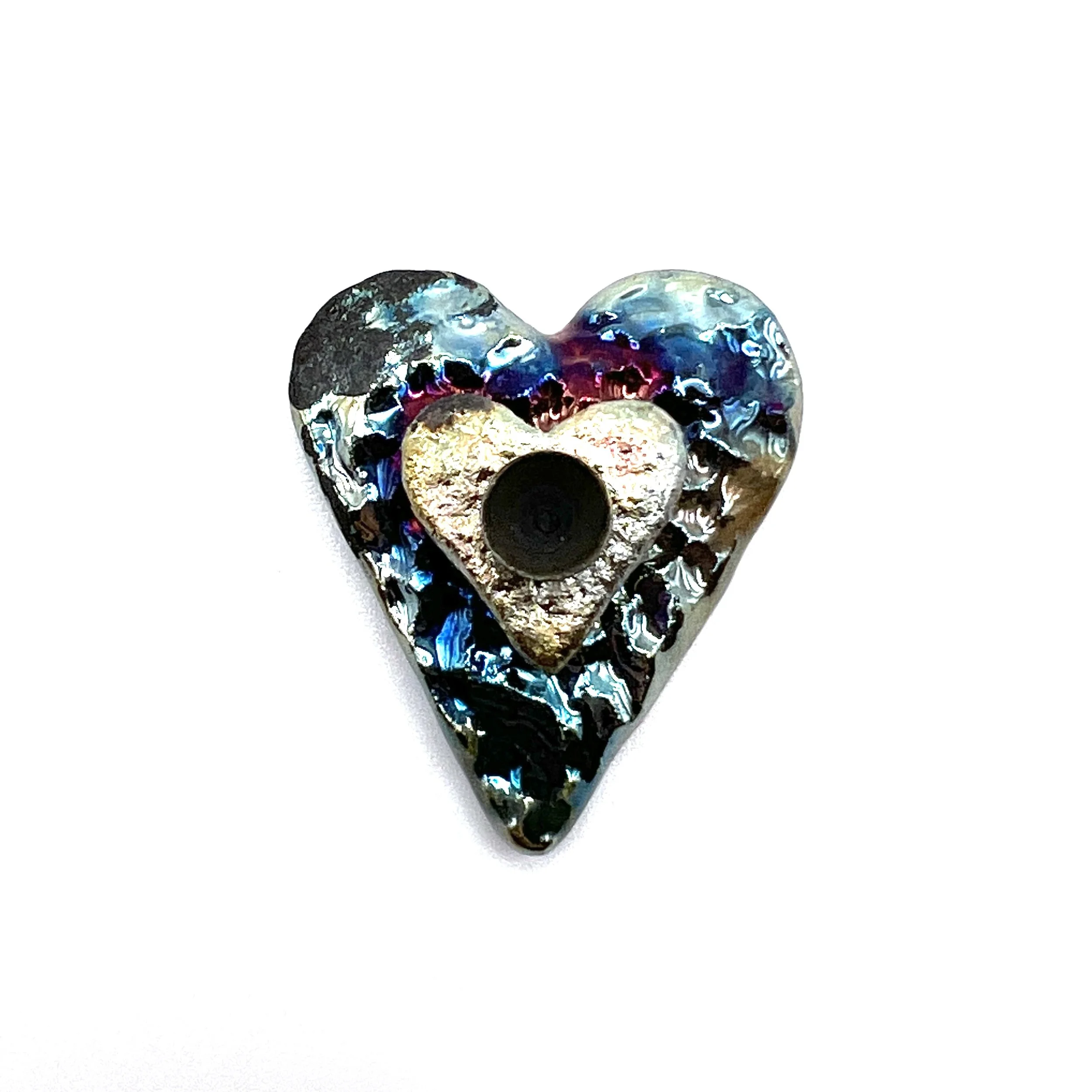 Small Raku Heart Cabochon Ceramic Jewelry Supply Handmade by MAKUstudio