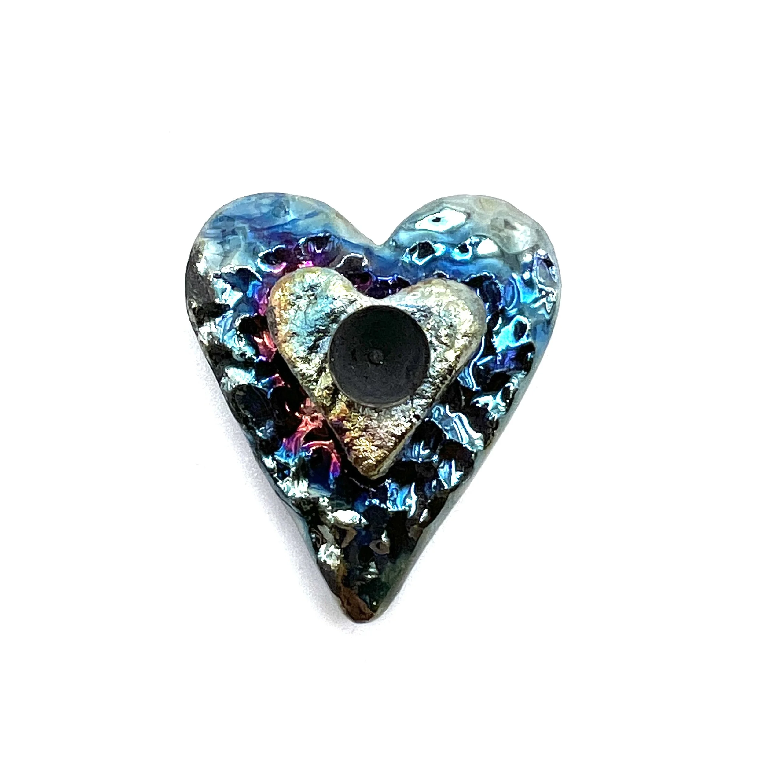 Small Raku Heart Cabochon Ceramic Jewelry Supply Handmade by MAKUstudio
