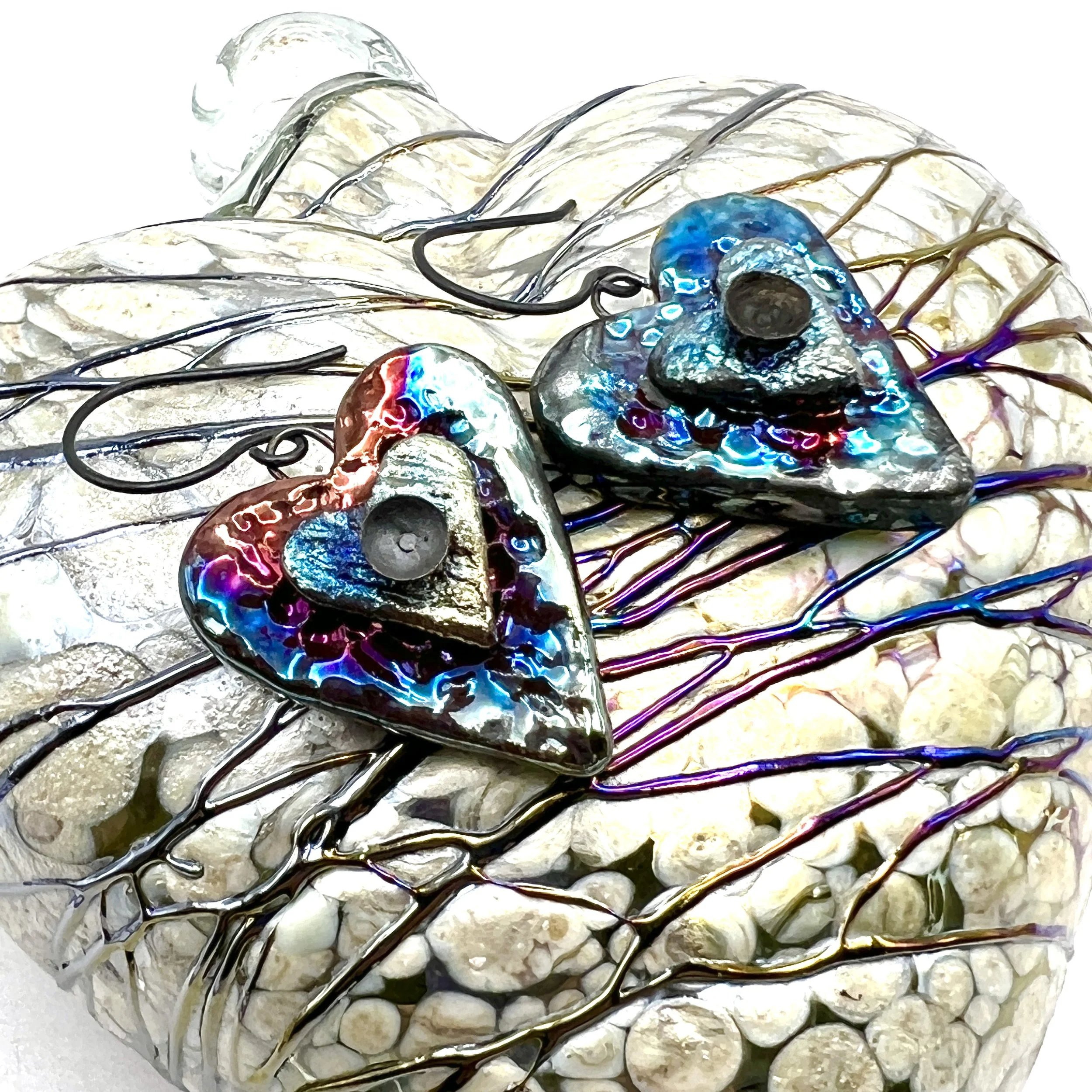 Raku Heart Earrings Ceramic Jewelry Supply Handmade by MAKUstudio