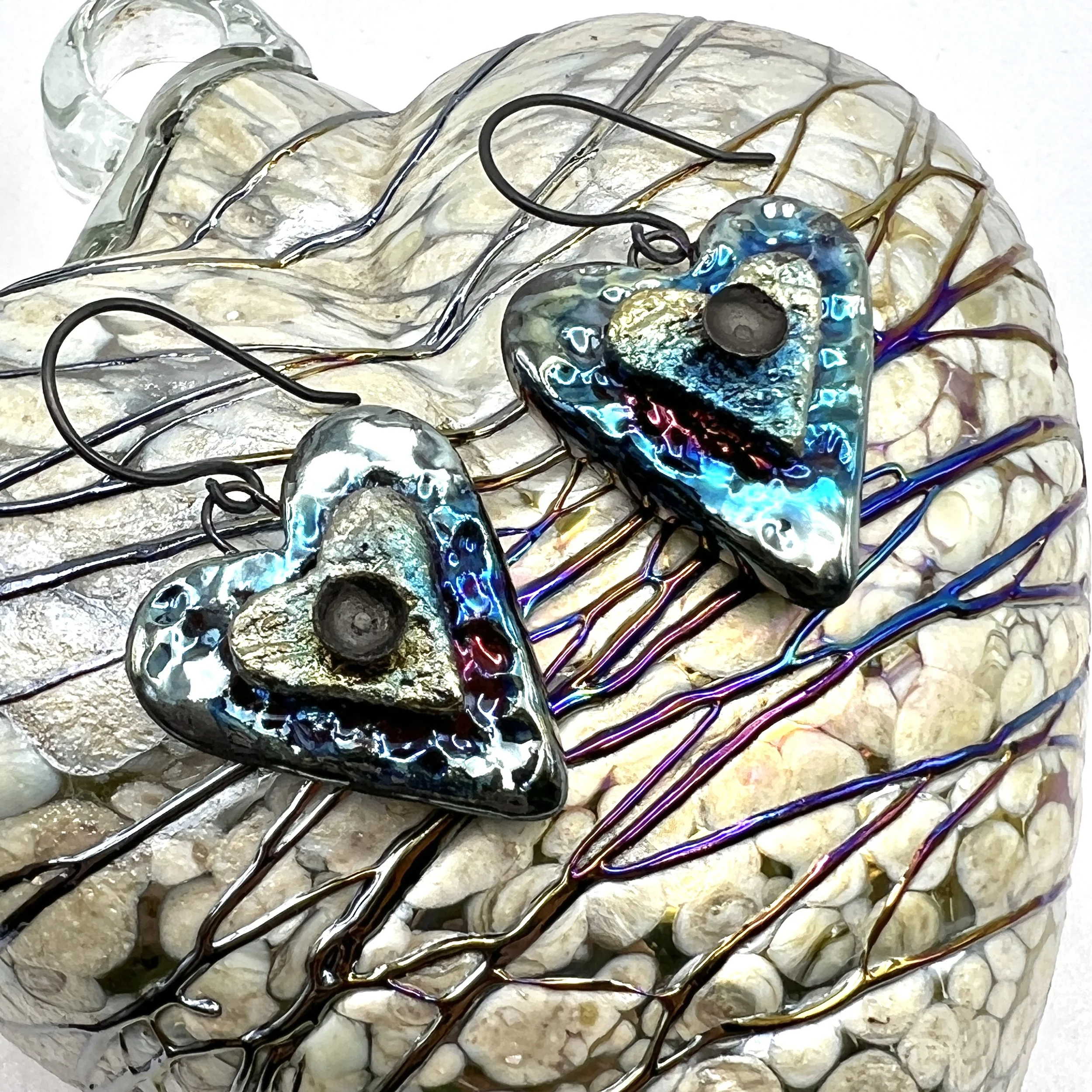 Raku Heart Earrings Ceramic Jewelry Supply Handmade by MAKUstudio