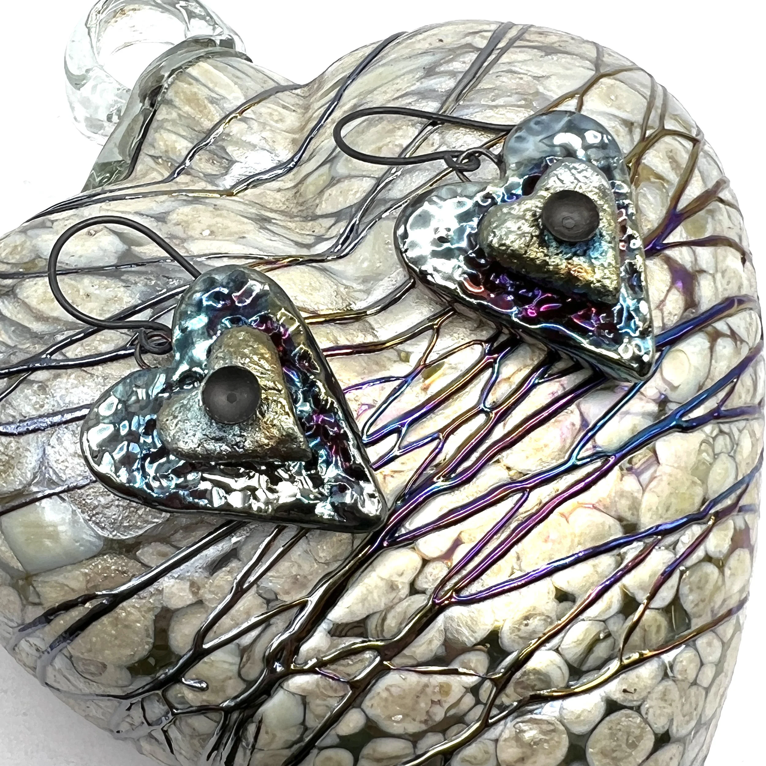 Raku Heart Earrings Ceramic Jewelry Supply Handmade by MAKUstudio