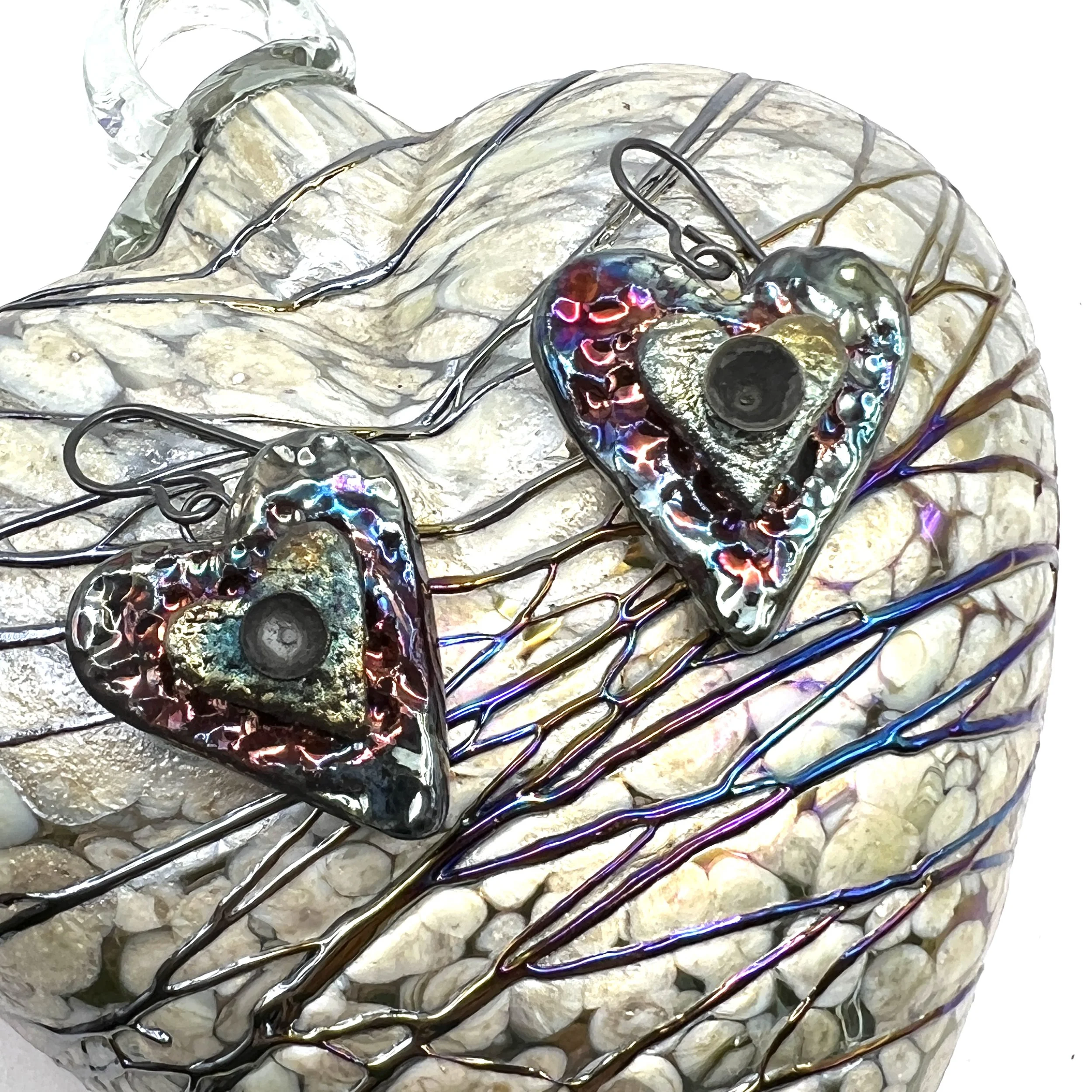 Raku Heart Earrings Ceramic Jewelry Supply Handmade by MAKUstudio