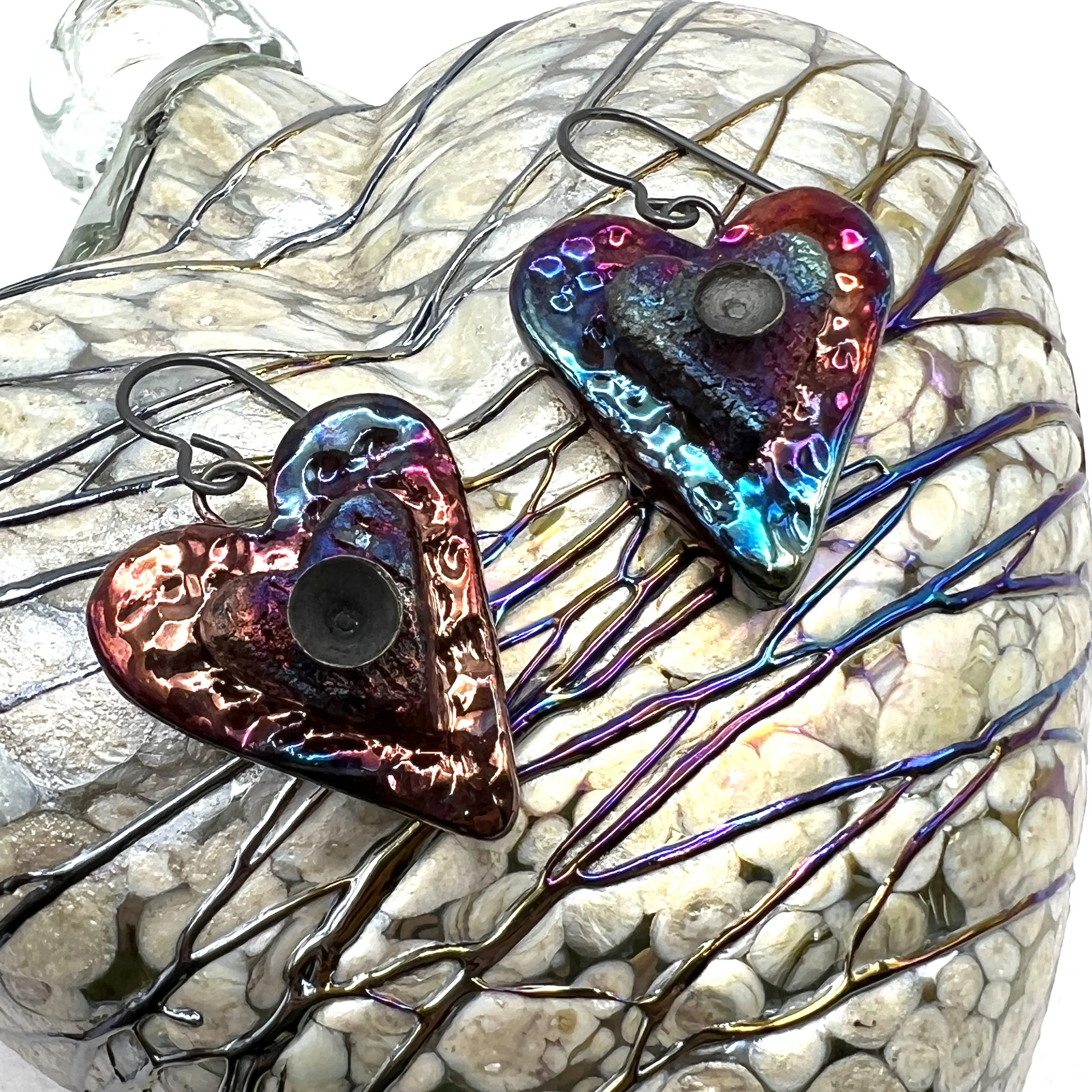 Raku Heart Earrings Ceramic Jewelry Supply Handmade by MAKUstudio