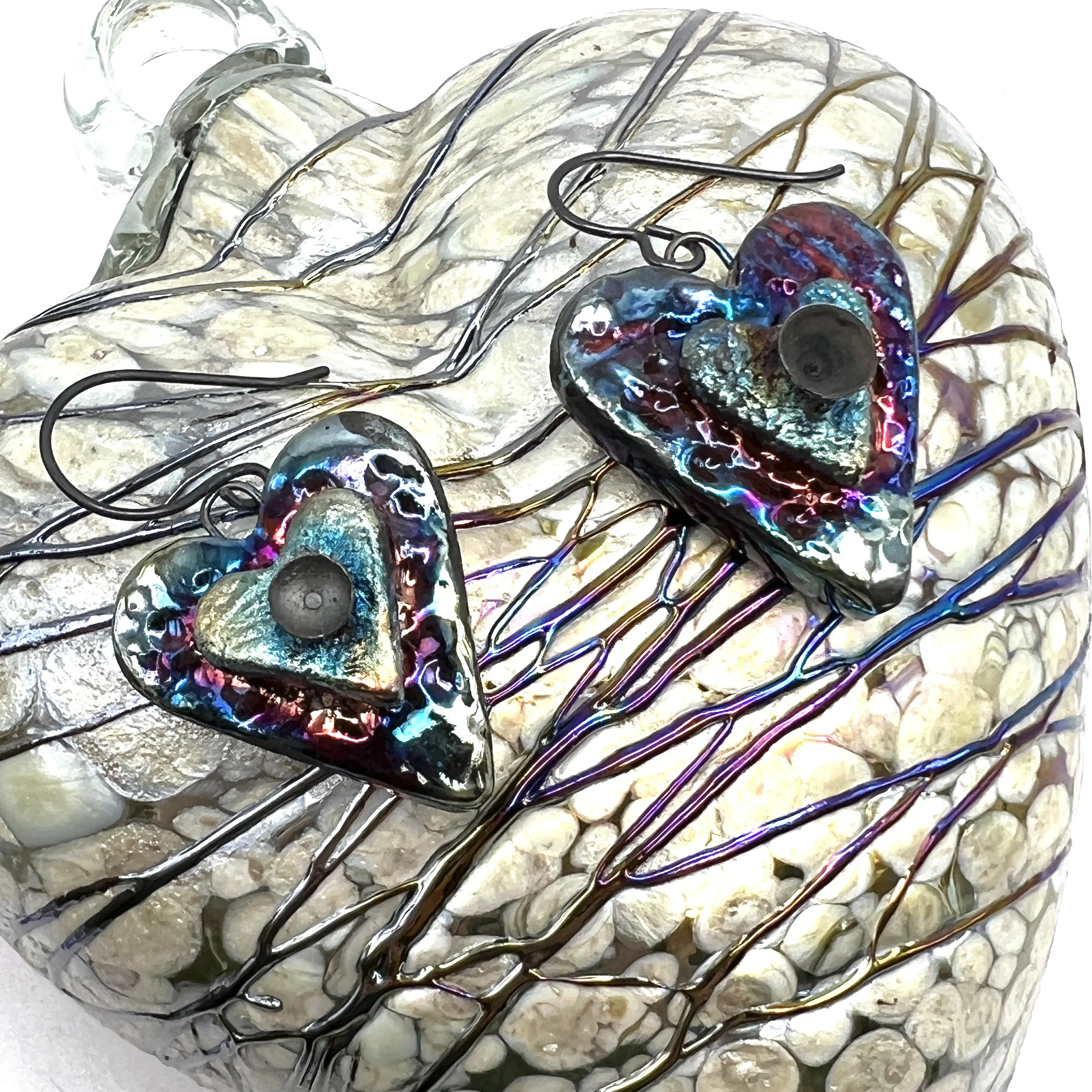 Raku Heart Earrings Ceramic Jewelry Supply Handmade by MAKUstudio