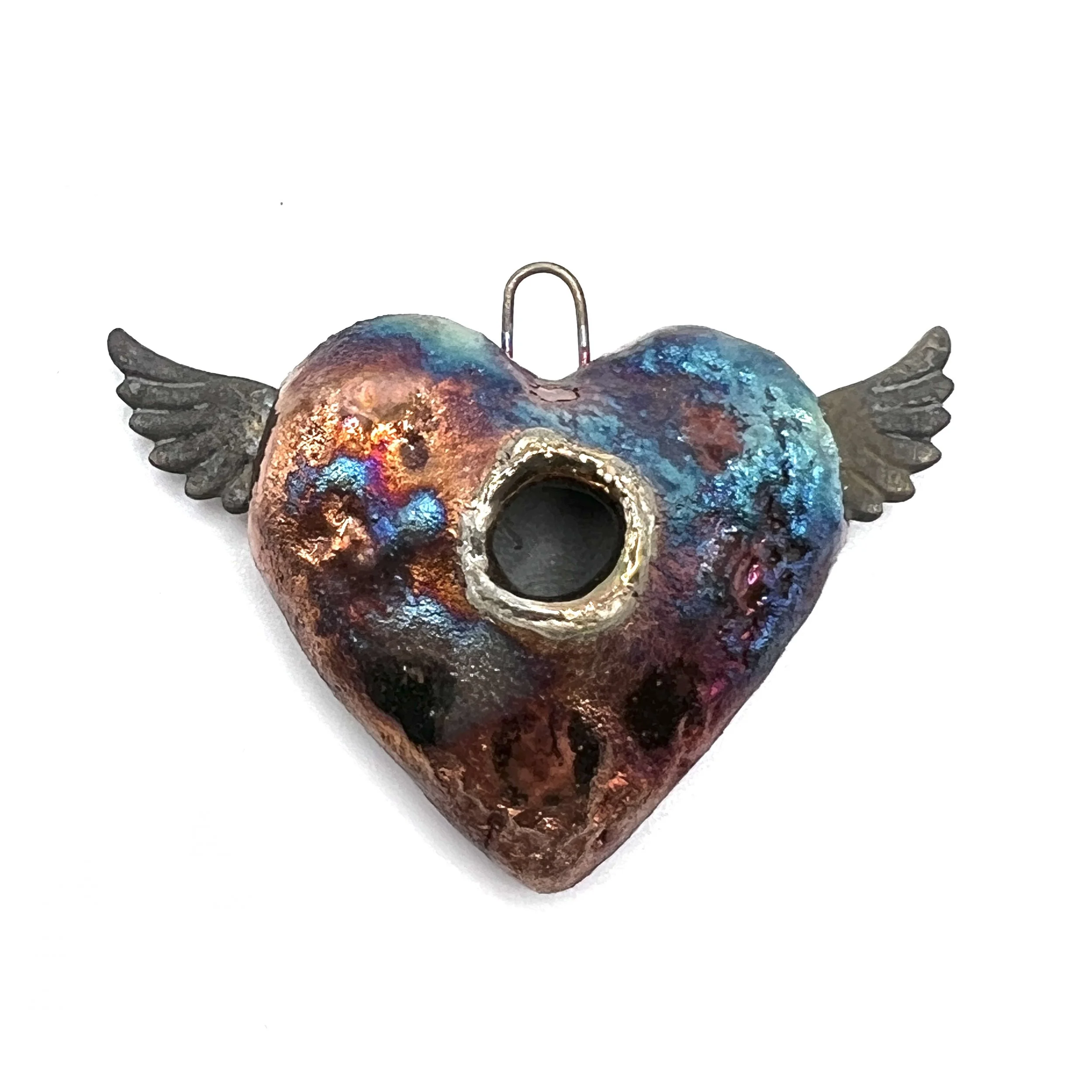 Winged Angel Heart Pendant Jewelry Supply Handmade by MAKUstudio