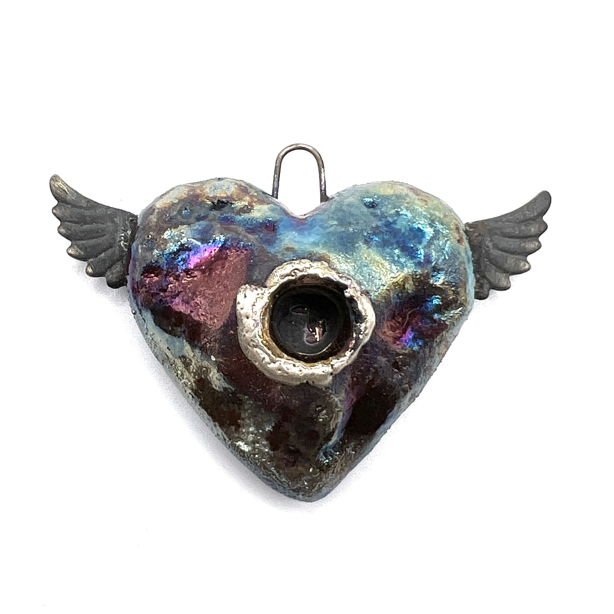 Winged Angel Heart Pendant Jewelry Supply Handmade by MAKUstudio