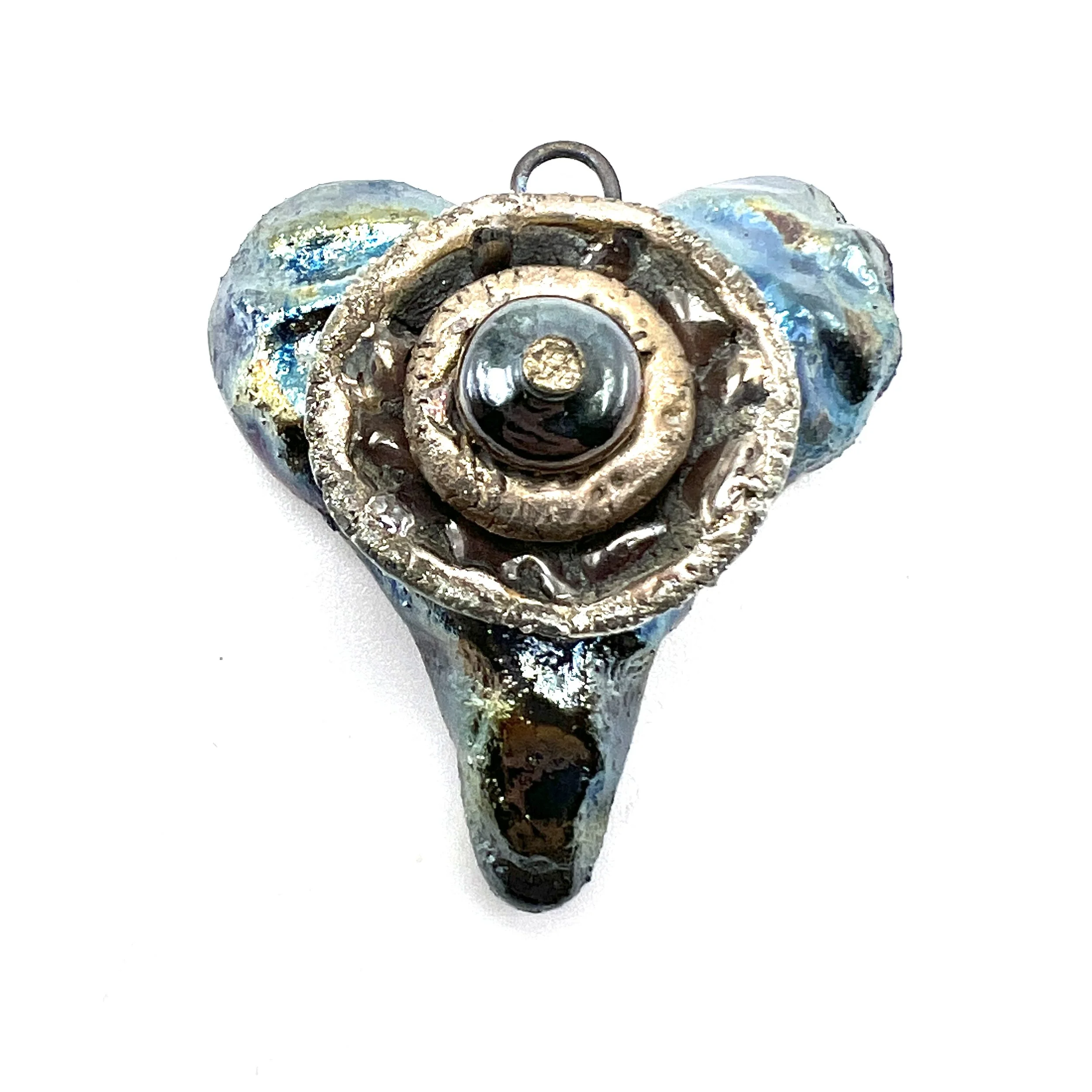 Raku Heart Pendant Ceramic Jewelry Supply Handmade by MAKUstudio
