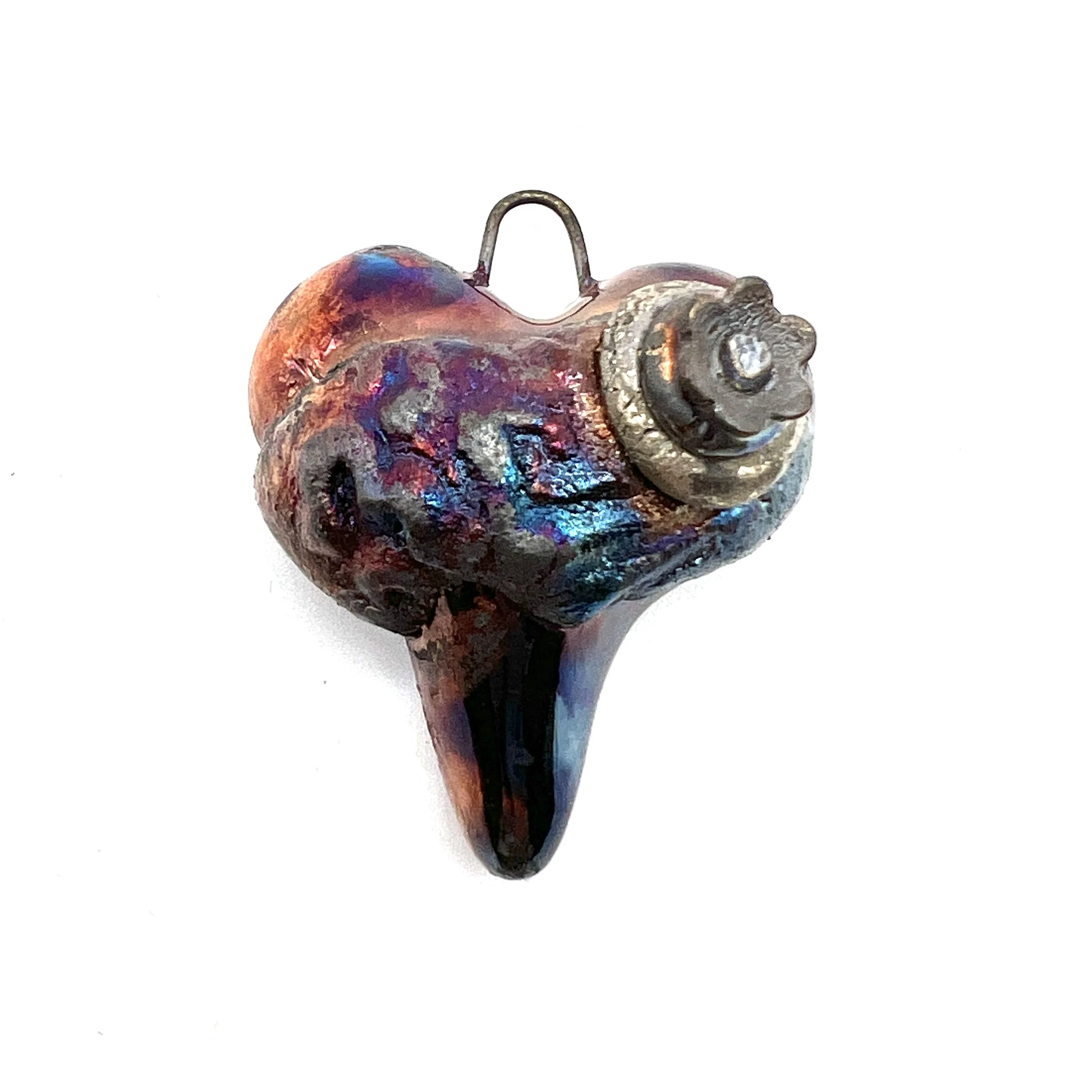 Raku Heart Pendant Ceramic Jewelry Supply Handmade by MAKUstudio