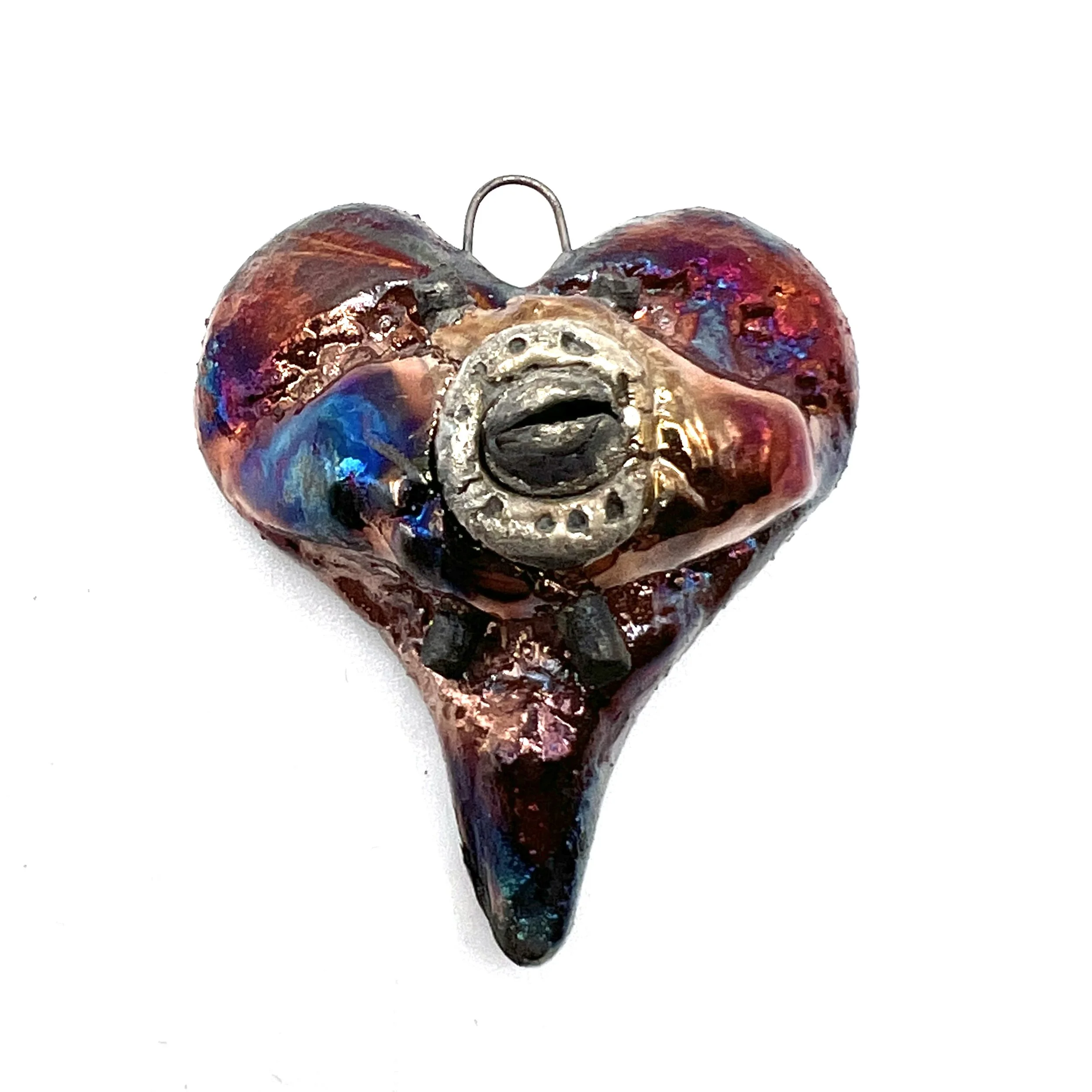 Raku Heart Pendant Ceramic Jewelry Supply Handmade by MAKUstudio
