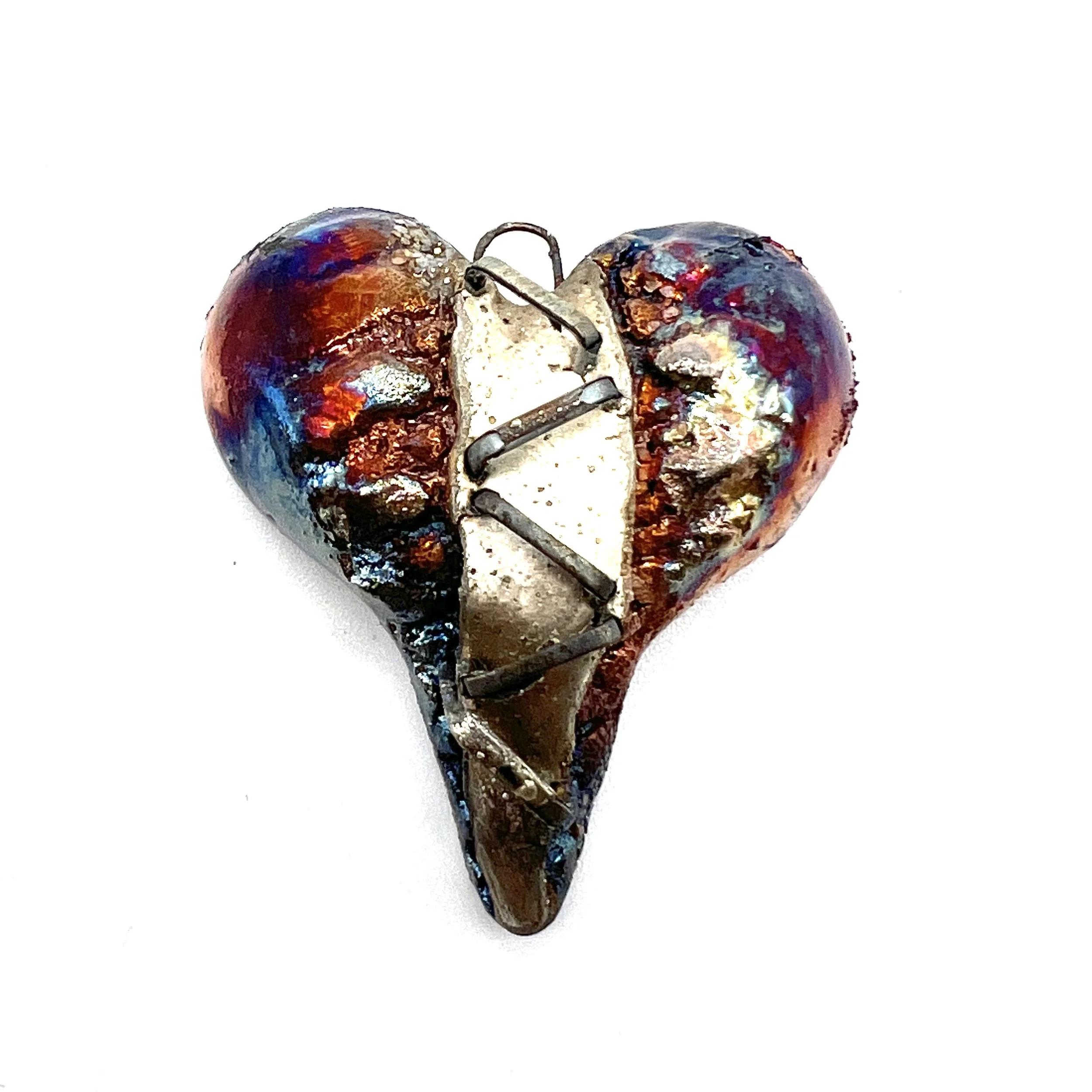 Raku Heart Pendant Ceramic Jewelry Supply Handmade by MAKUstudio