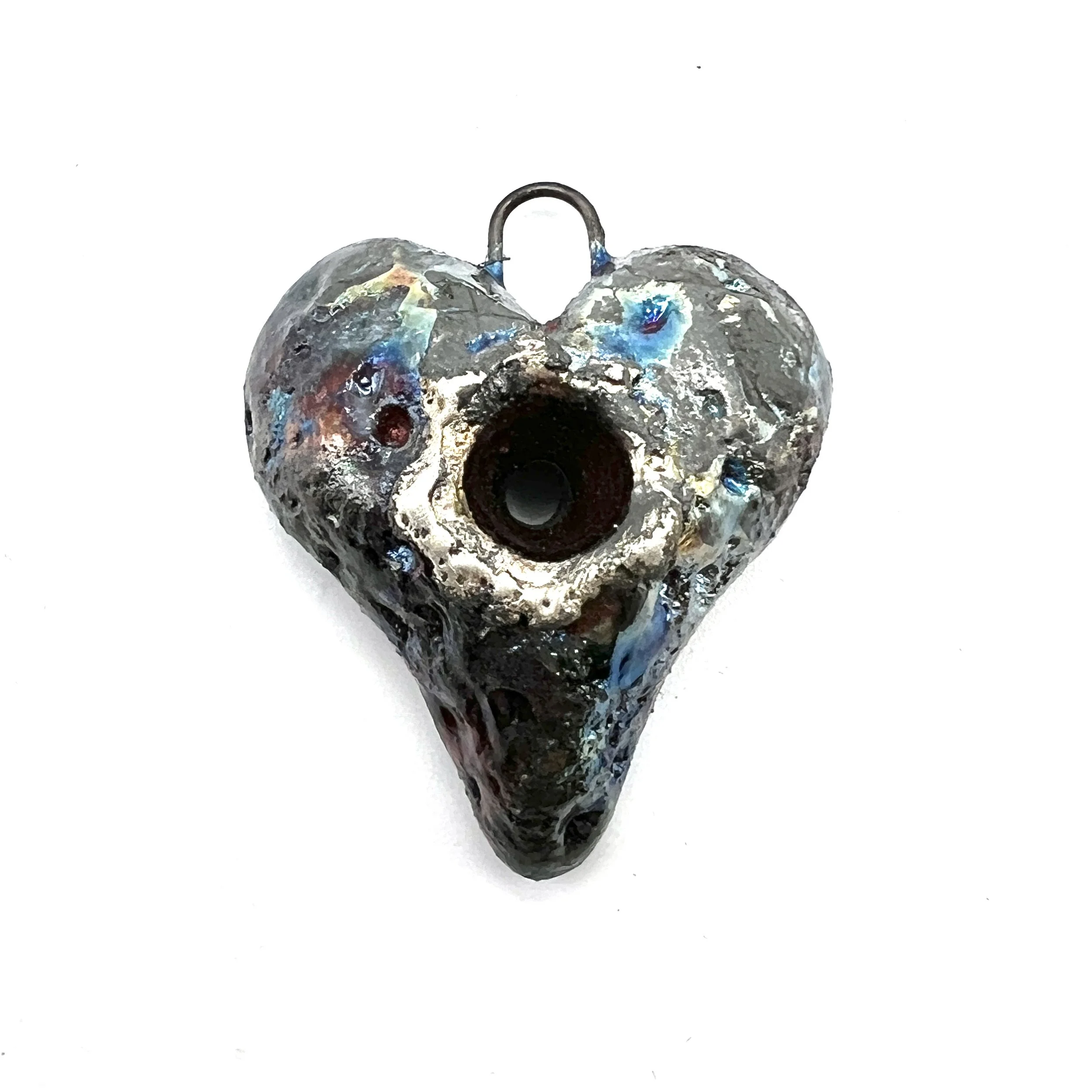 Raku Heart Pendant Ceramic Jewelry Supply Handmade by MAKUstudio
