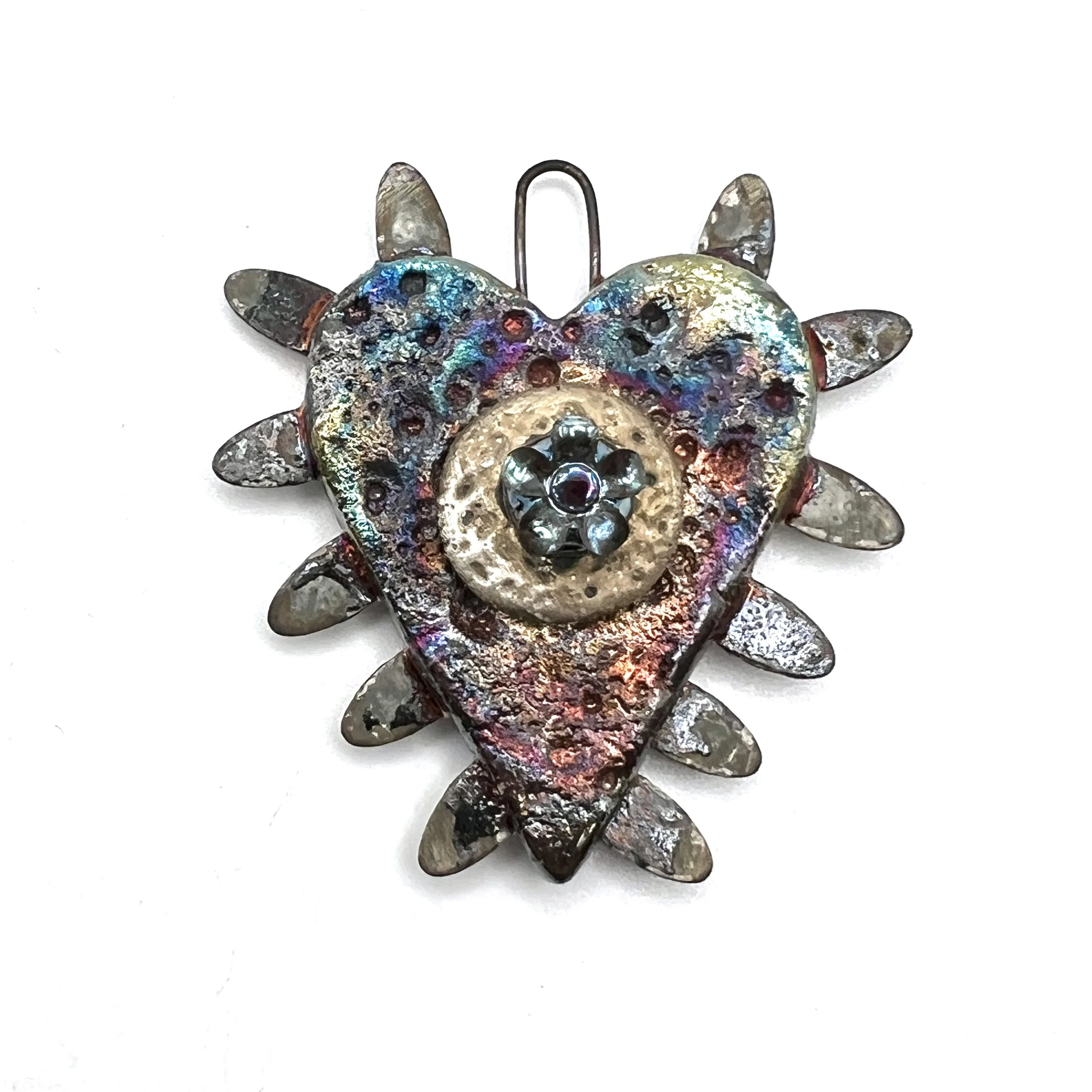 Raku Spiky Heart Pendant Ceramic Jewelry Supply Handmade by MAKUstudio