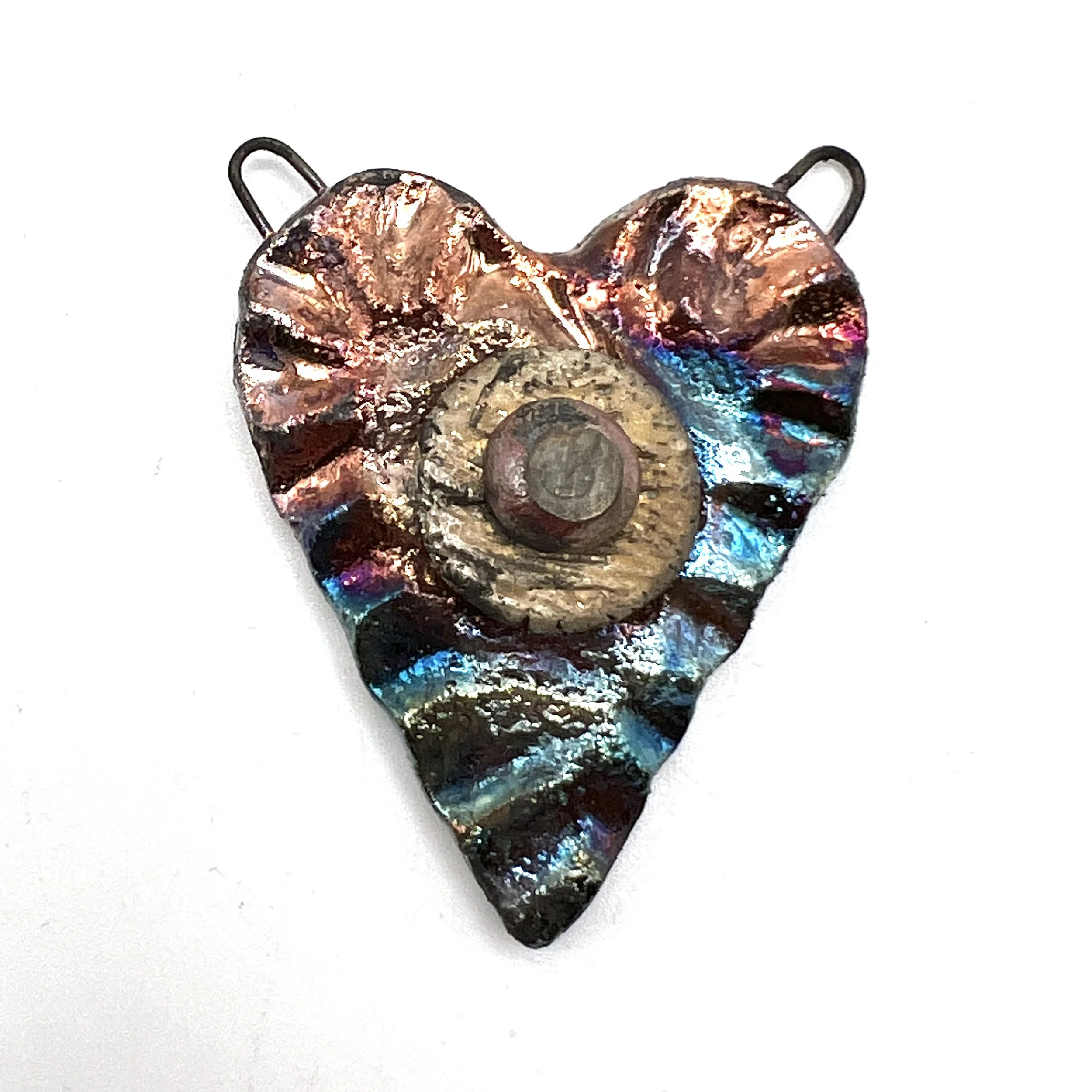 Raku Heart Pendant Connector Ceramic Jewelry Supply Handmade by MAKUstudio