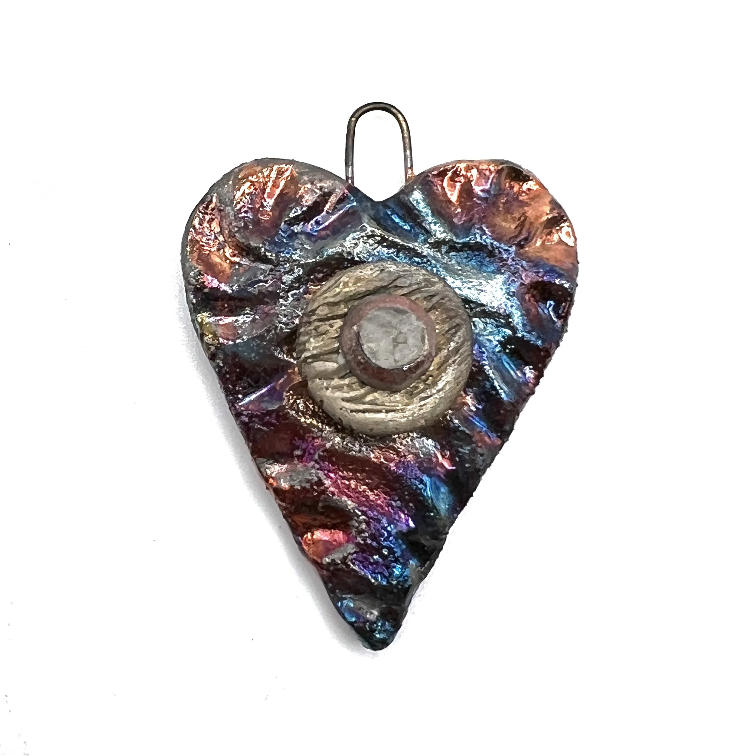 Raku Heart Pendant Ceramic Jewelry Supply Handmade by MAKUstudio