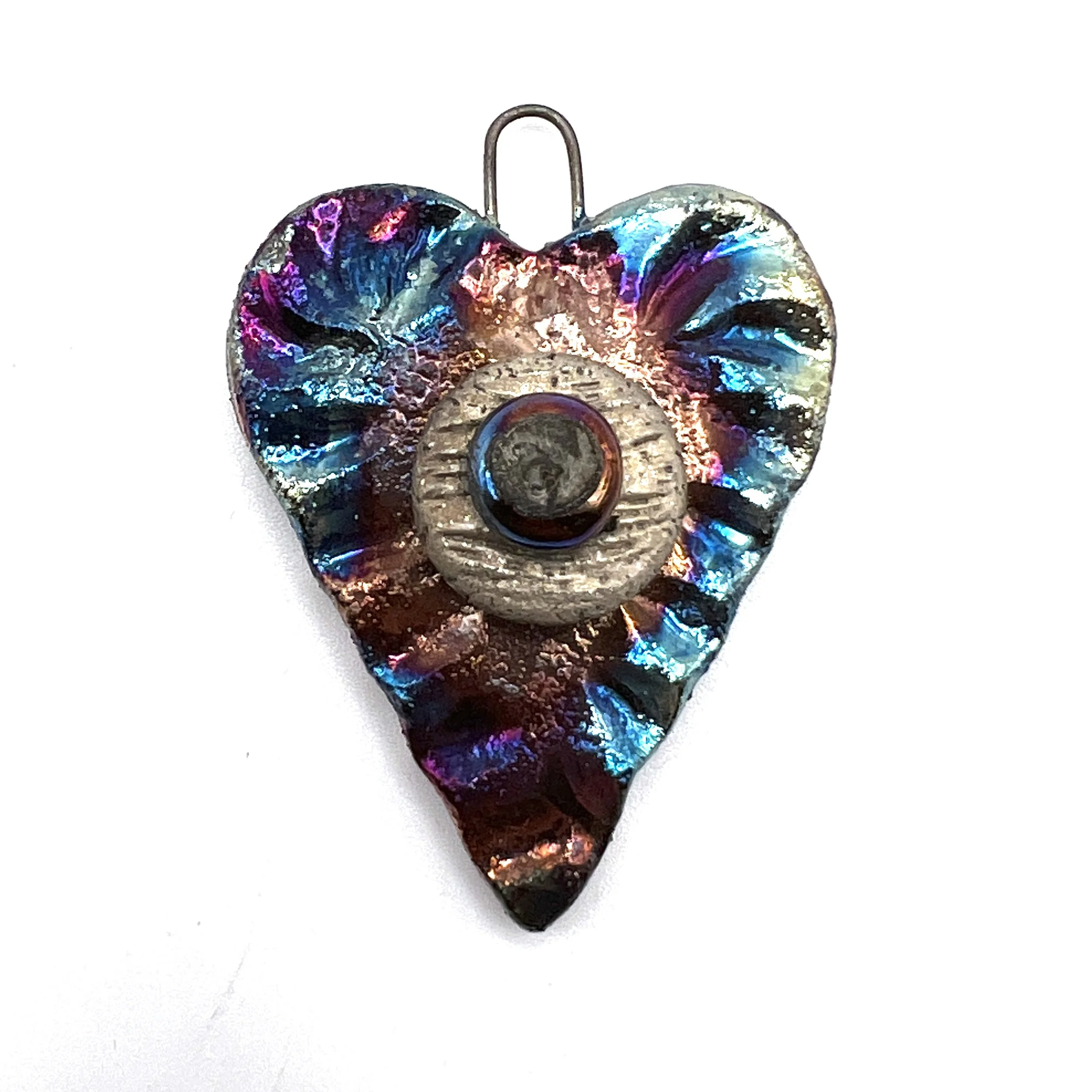 Raku Heart Pendant Ceramic Jewelry Supply Handmade by MAKUstudio