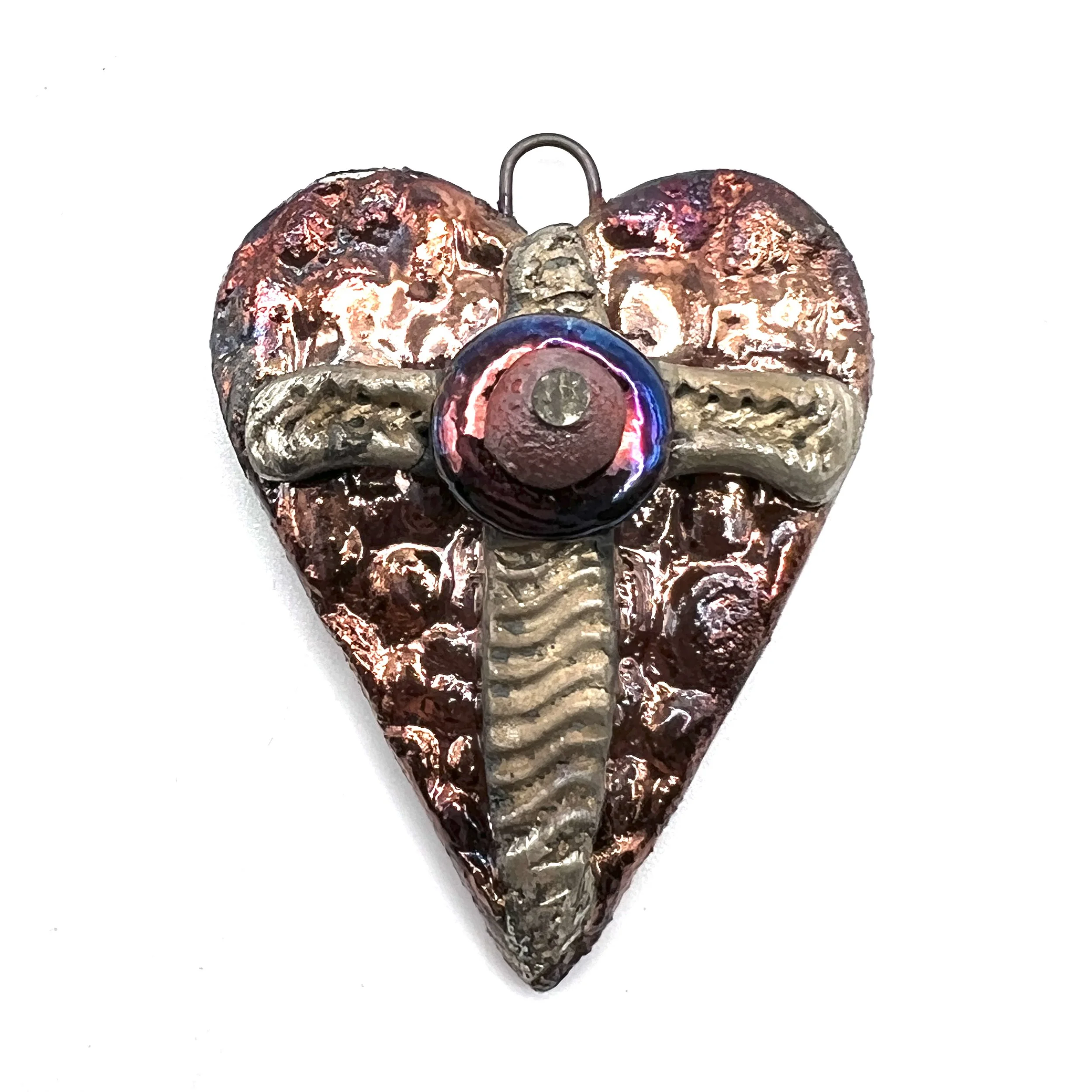 Raku Heart Pendant Ceramic Jewelry Supply Handmade by MAKUstudio
