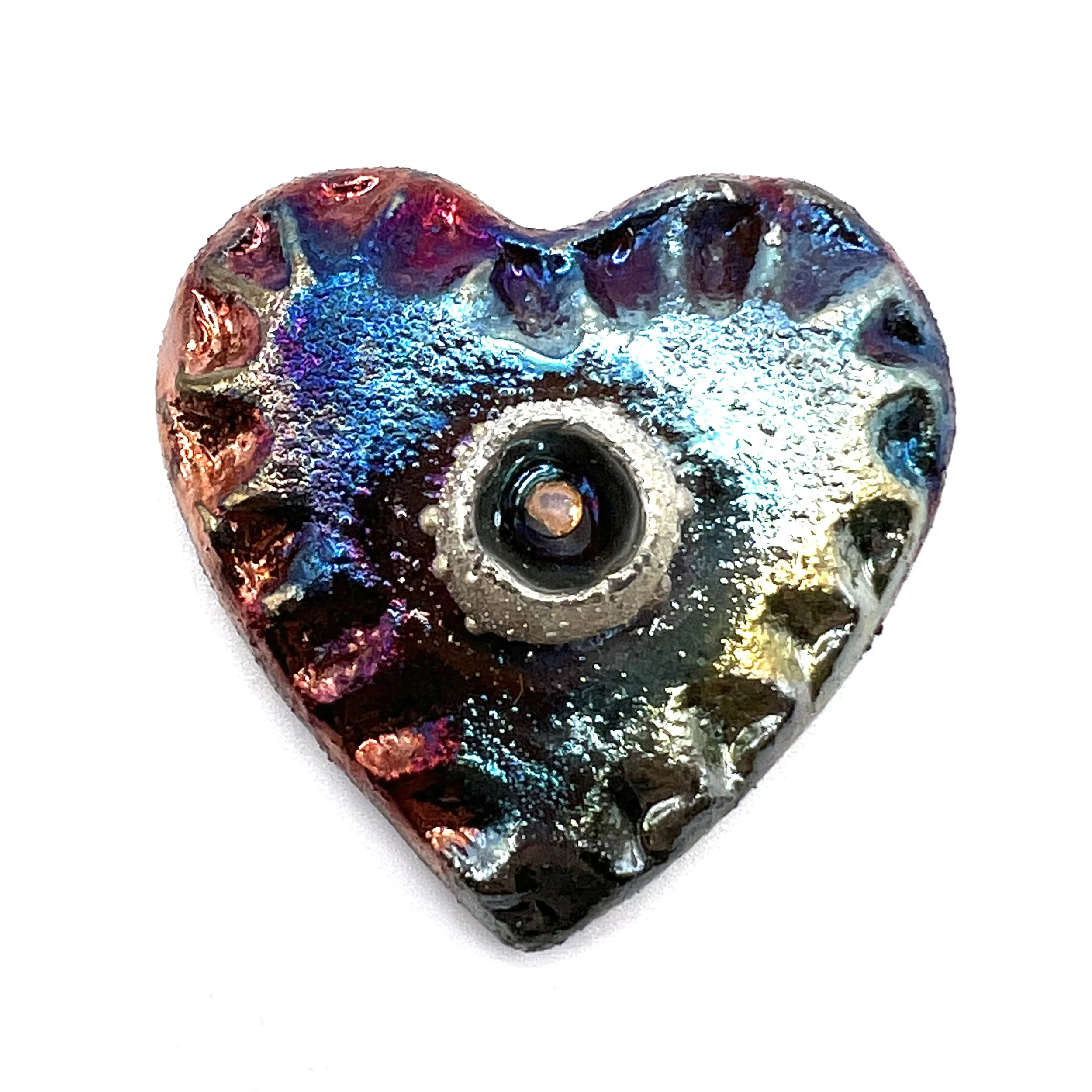 Raku Heart Cabochon Ceramic Jewelry Supply Handmade by MAKUstudio