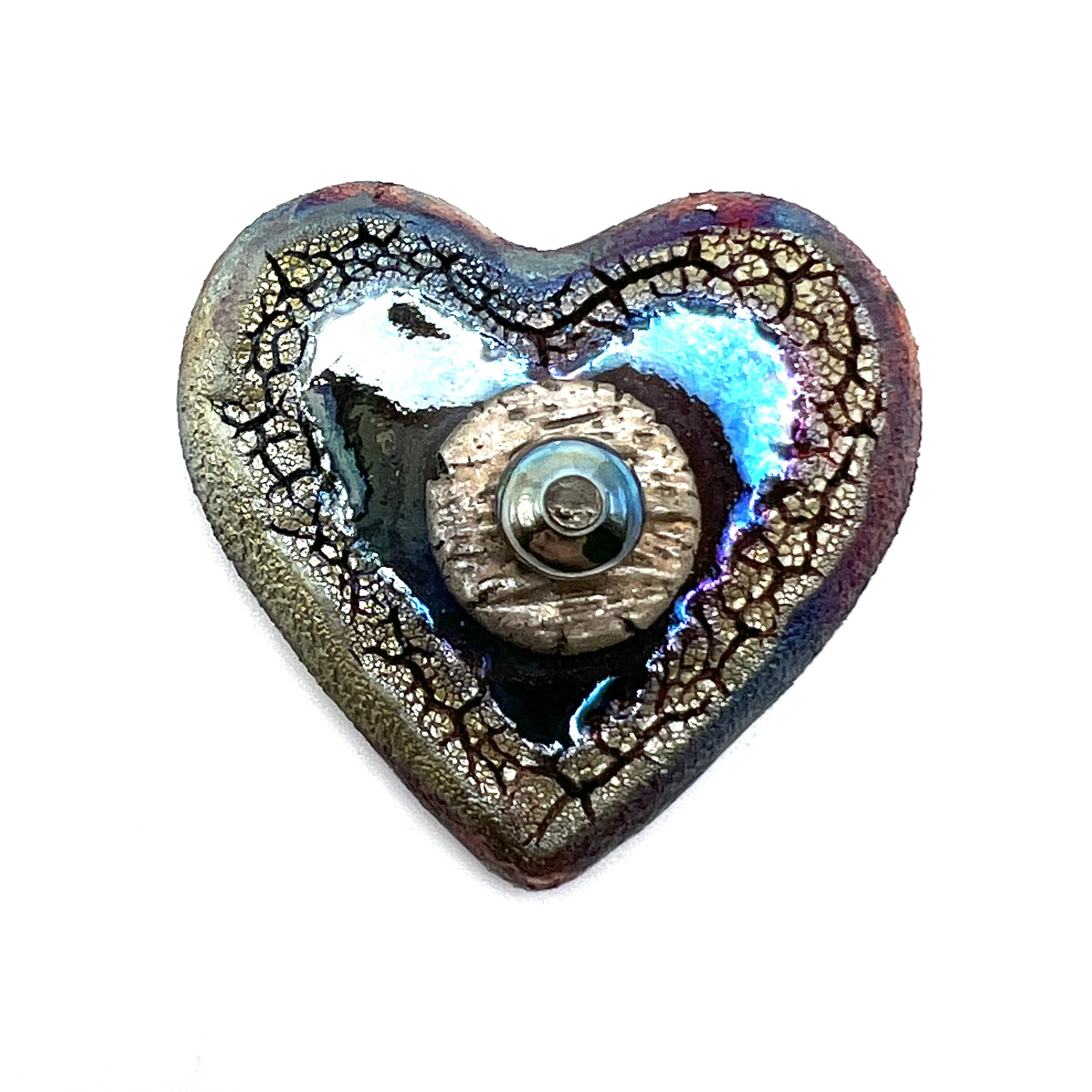 Raku Heart Cabochon Ceramic Jewelry Supply Handmade by MAKUstudio