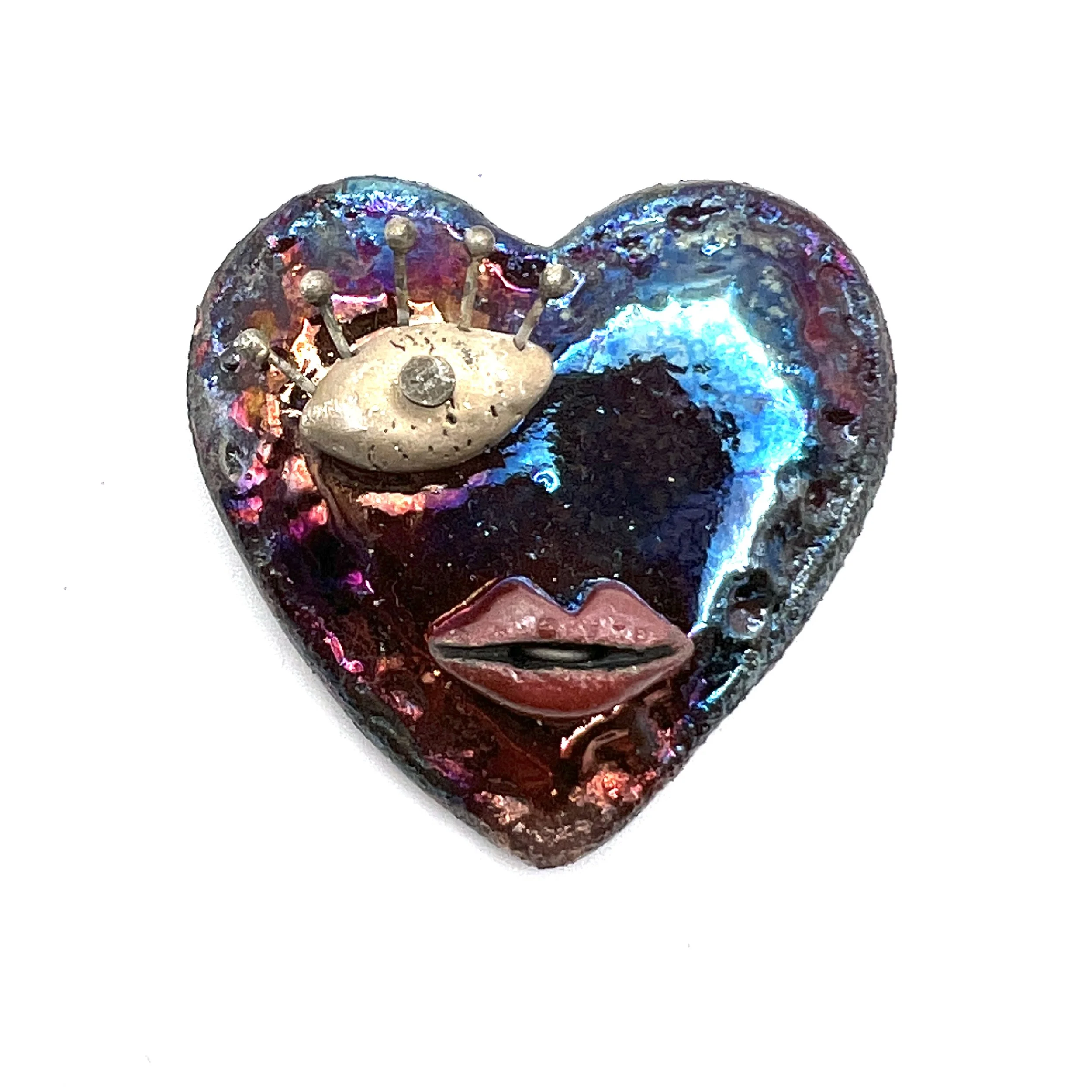 Raku Heart Cabochon Ceramic Jewelry Supply Handmade by MAKUstudio