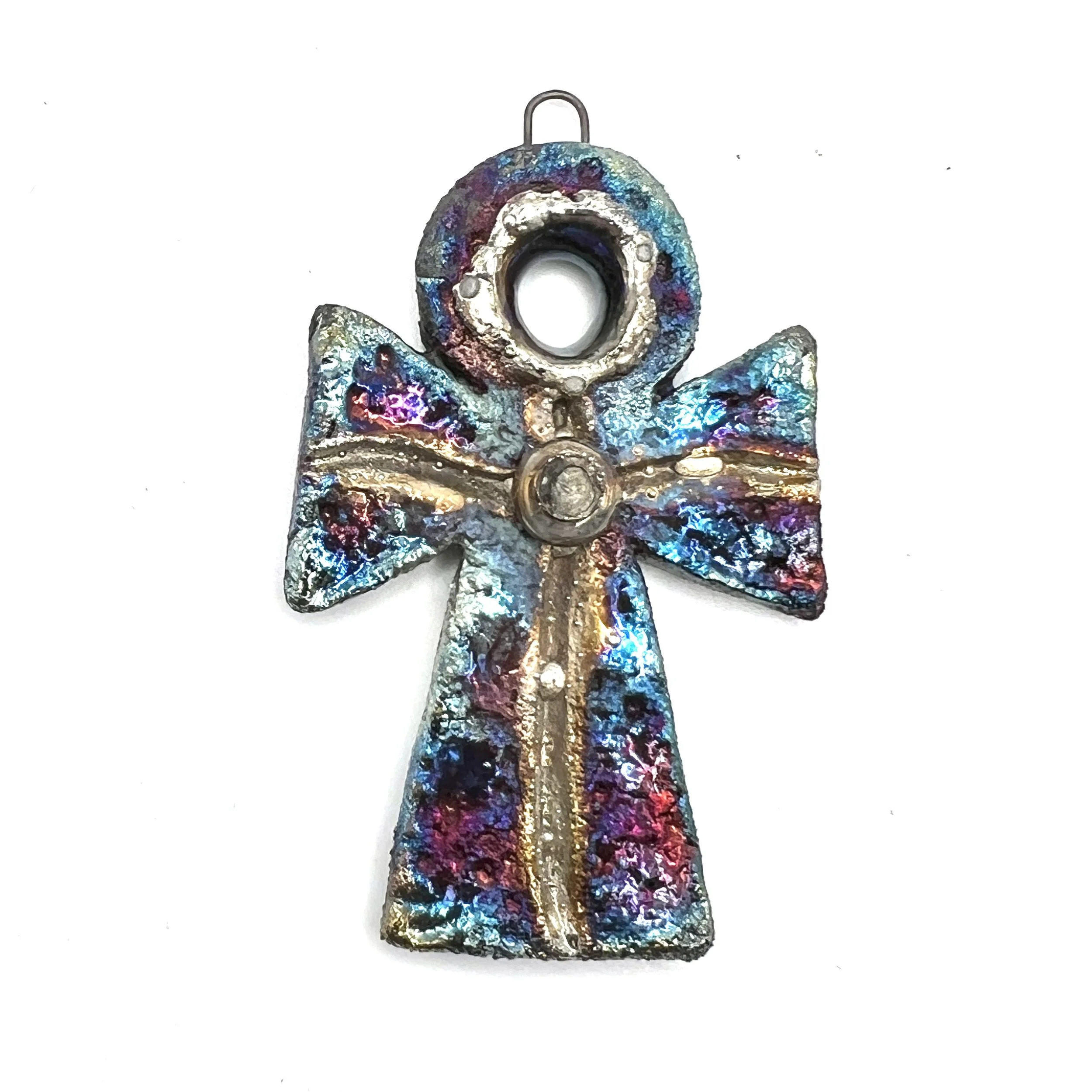 Ankh Ancient Egyptian Key of Life Cross Raku Pendant Ceramic Jewelry Handmade by MAKUstudio