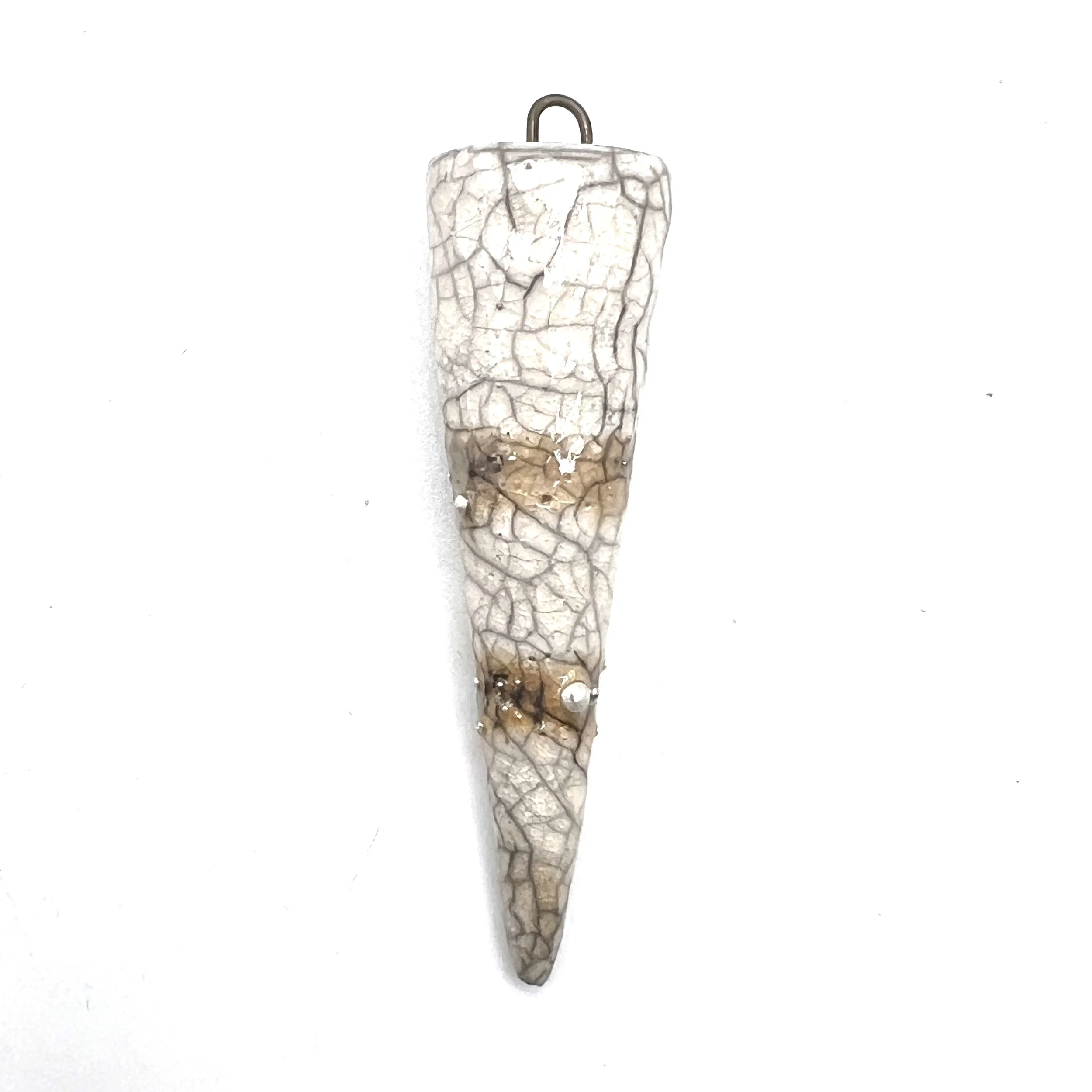 White Crackle and Silver Raku Spike Pendant Ceramic Jewelry Supply Handmade by MAKUstudio