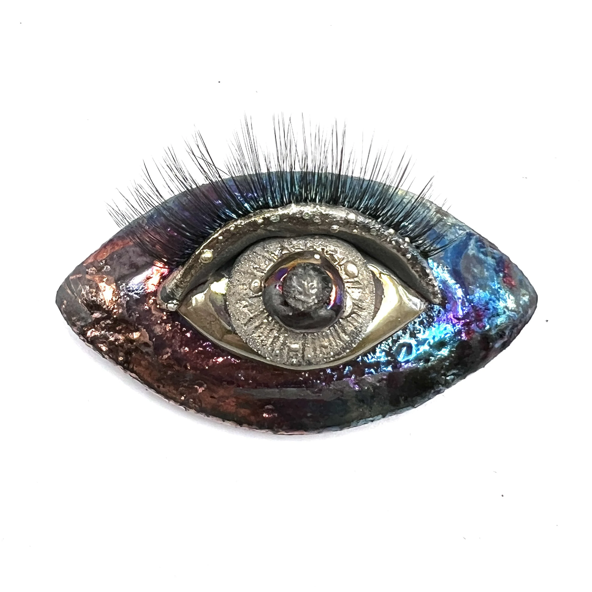 Eye with Eyelashes Raku Ceramic Cabochon Raku Jewelry Supply Handmade by MAKUstudio