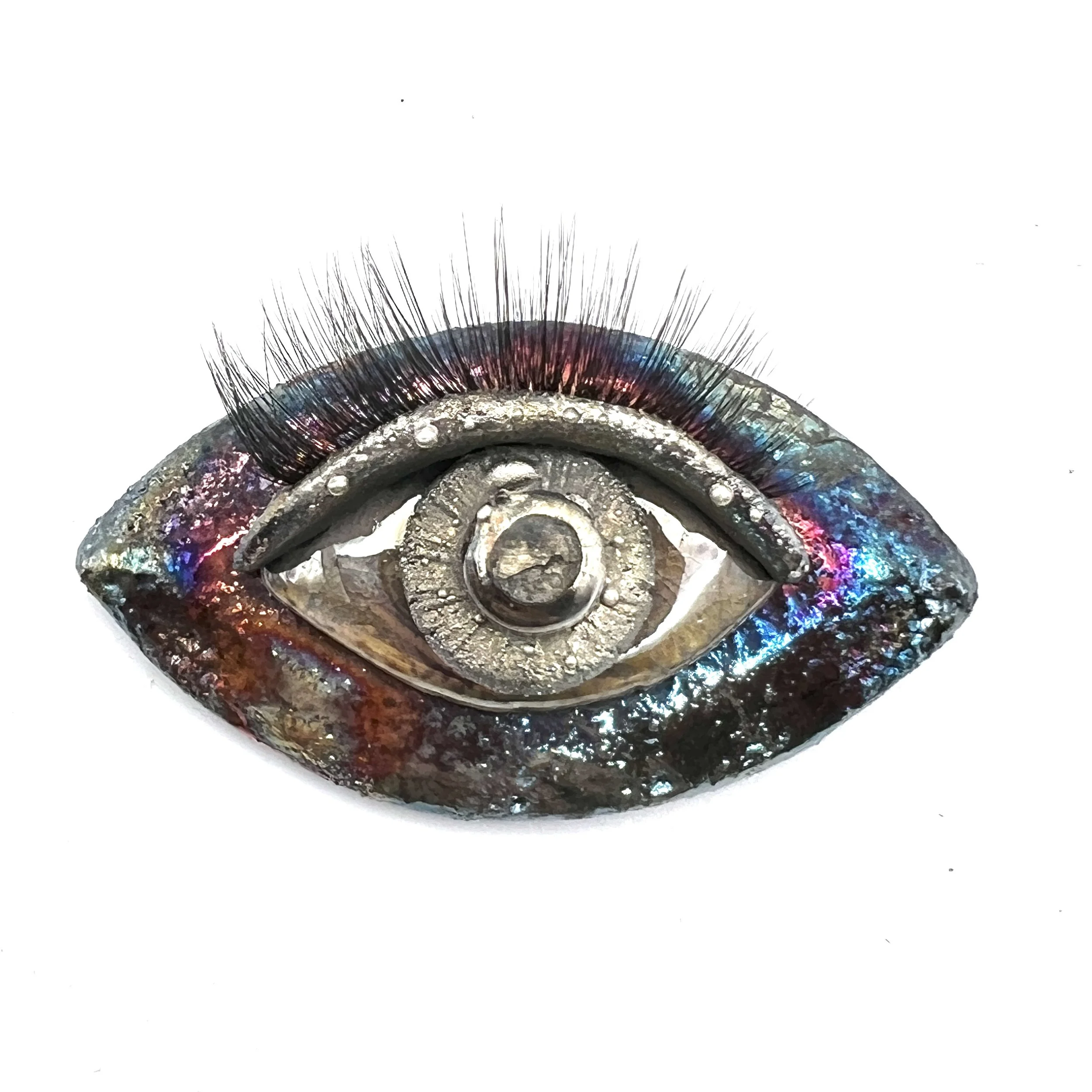 Eye with Eyelashes Raku Ceramic Cabochon Raku Jewelry Supply Handmade by MAKUstudio