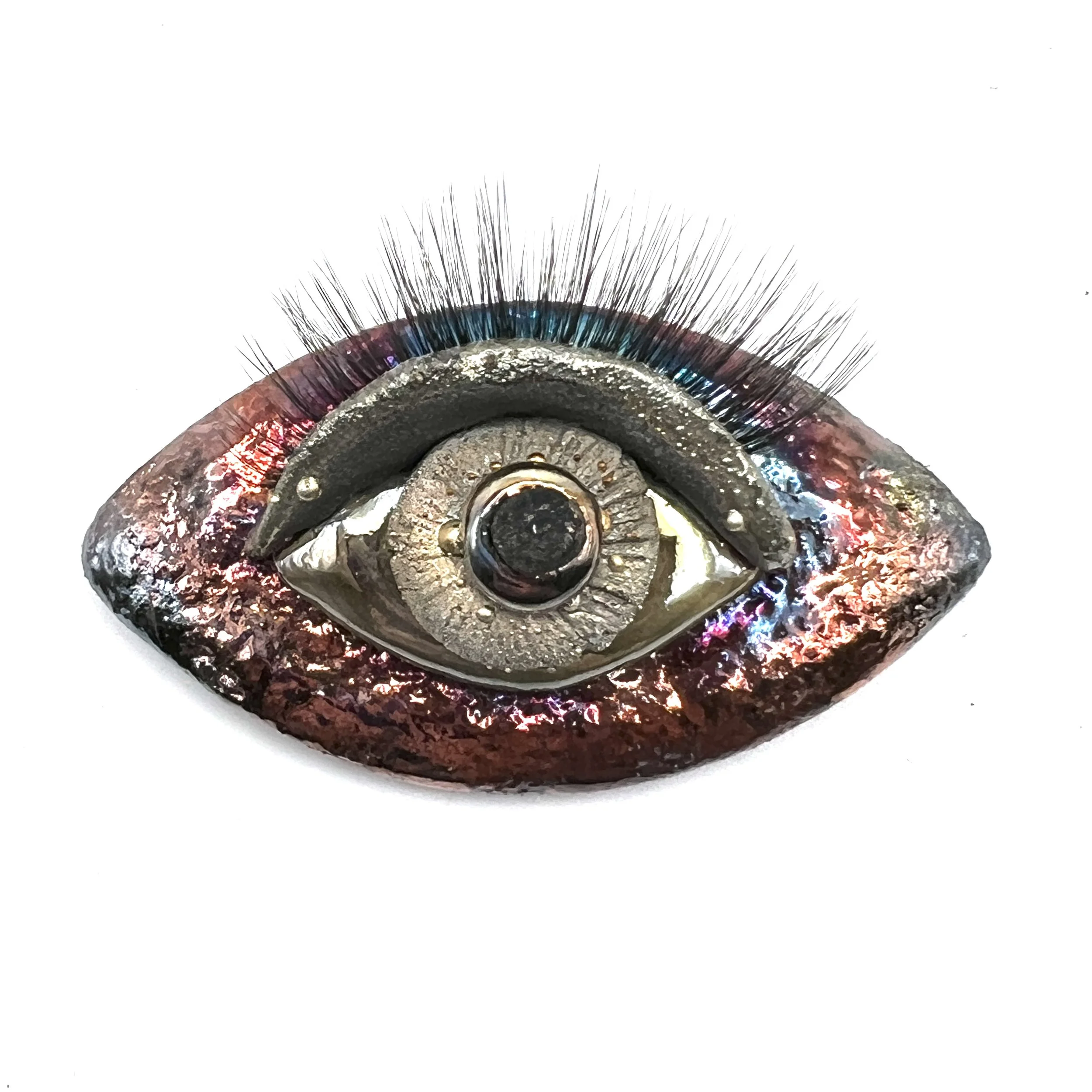 Eye with Eyelashes Raku Ceramic Cabochon Raku Jewelry Supply Handmade by MAKUstudio