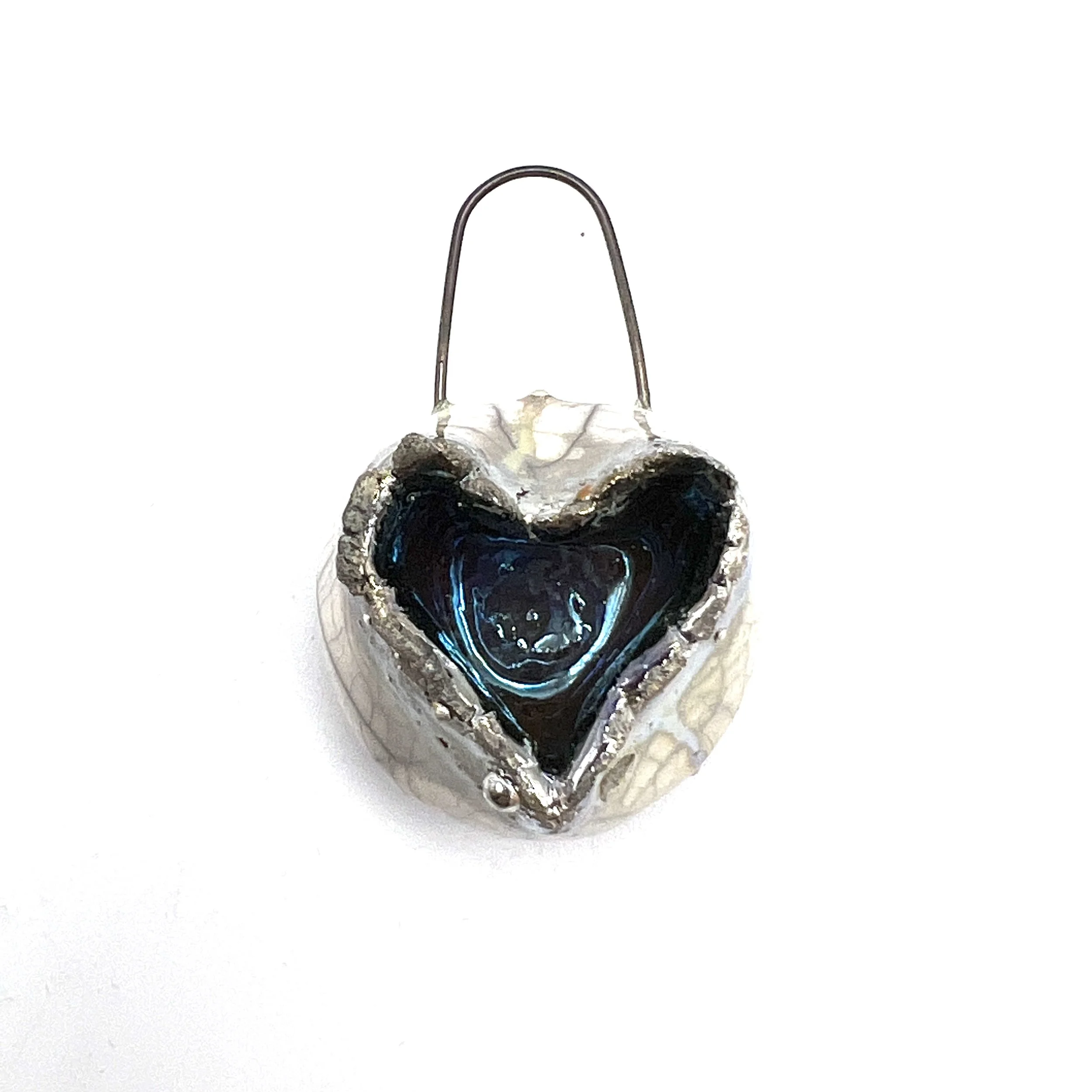 Large Raku Heart Pod Pendant Ceramic Jewelry Supply Handmade by MAKUstudio