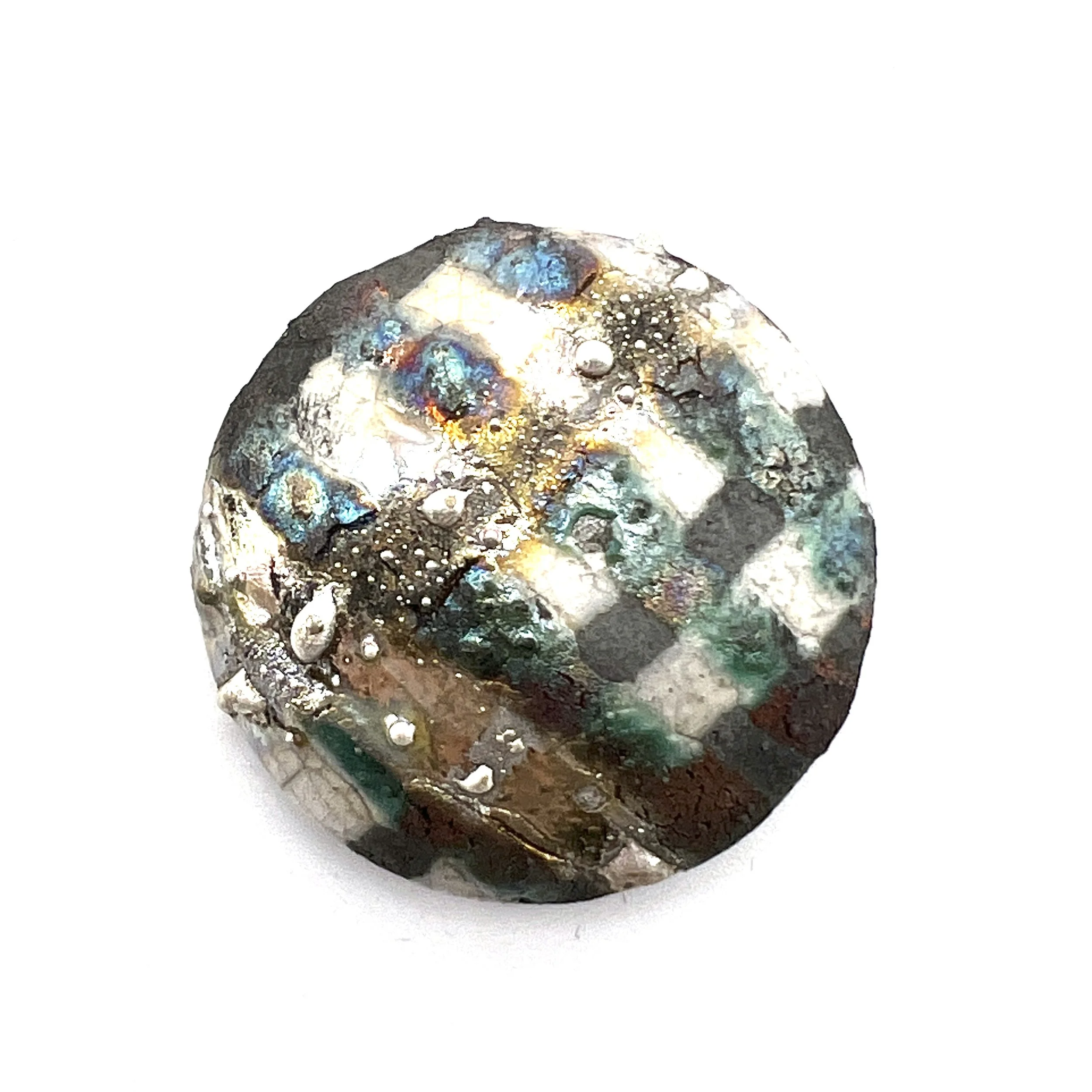 Plaid Raku Cabochon Jewelry Supply Handmade by MAKUstudio