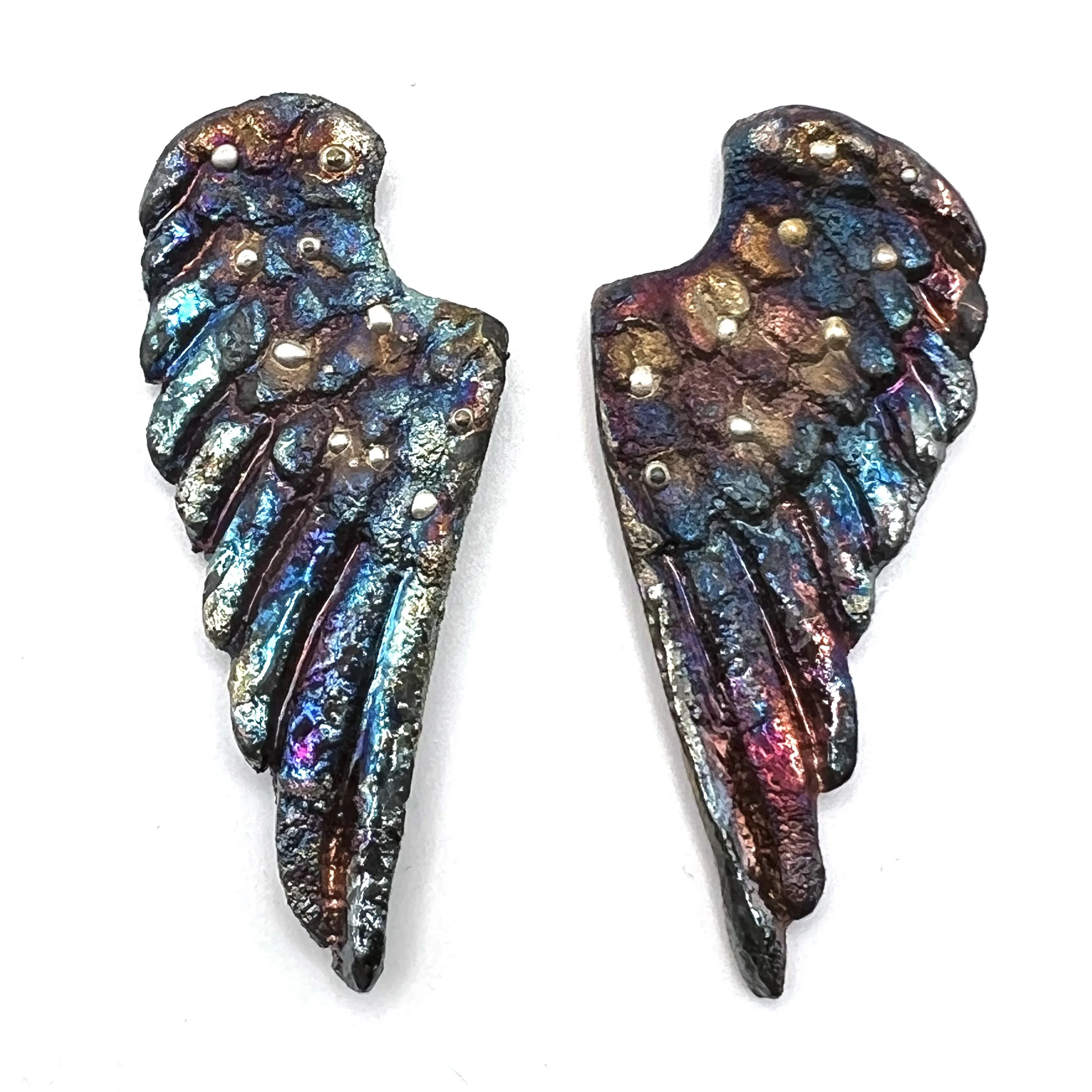 Angel Wings Set of 2 Raku Cabochons Jewelry Supply Handmade by MAKUstudio